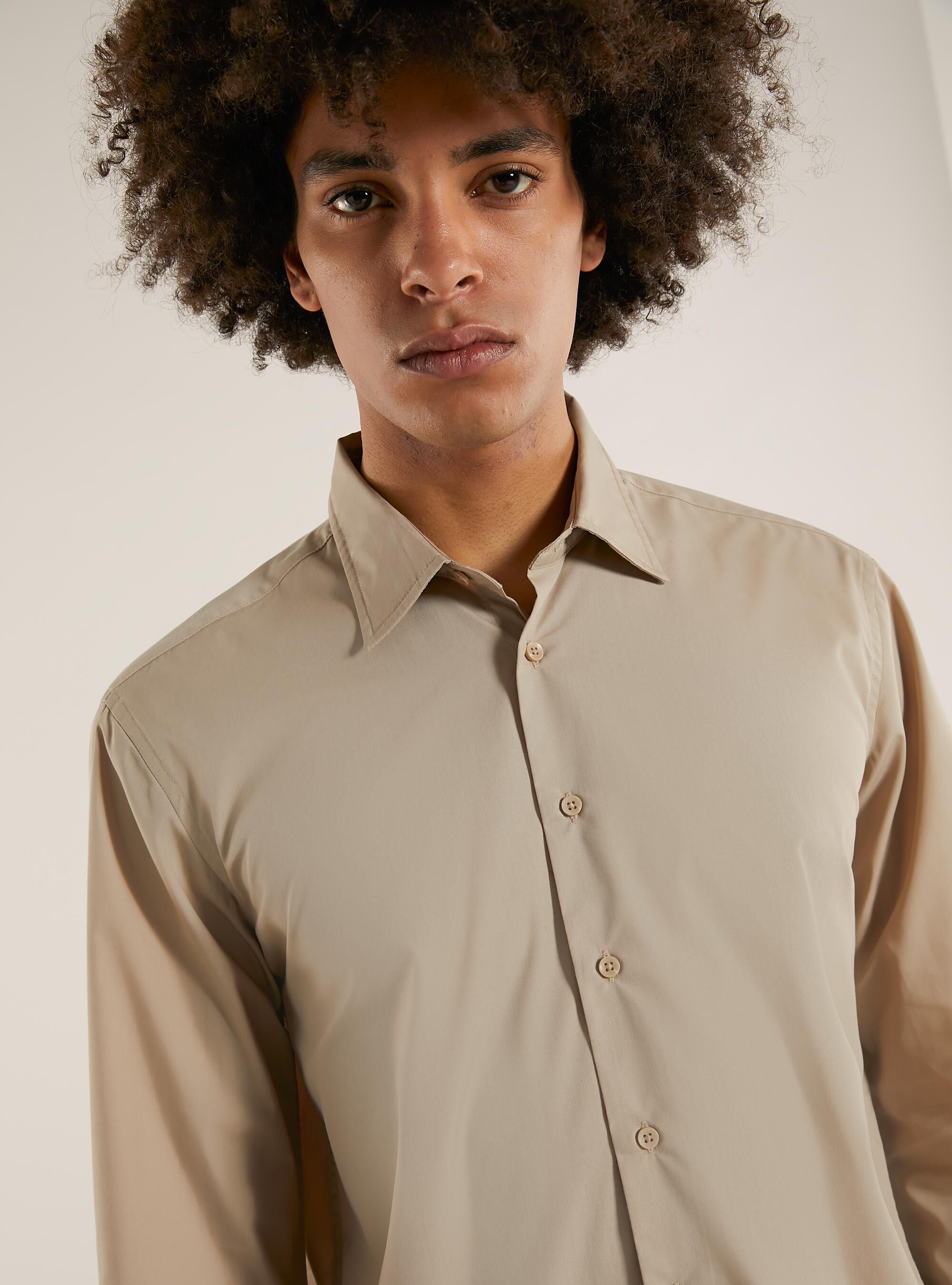 Einfarbiges lang&auml;rmeliges Hemd, BG2 BEIGE MEDIUM