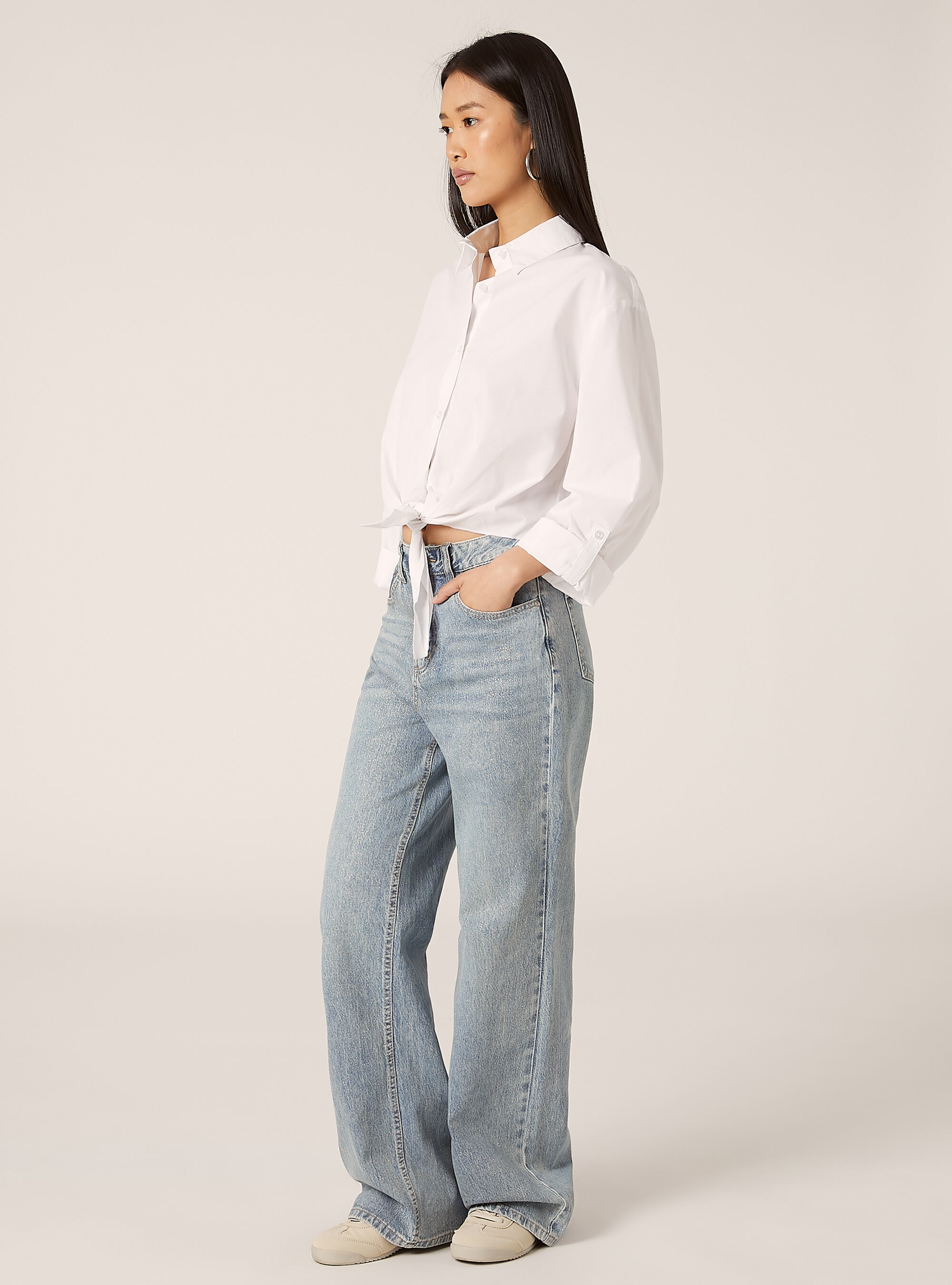 Camice Camicia Jeans Off White Camicia In Popeline Con Nodo