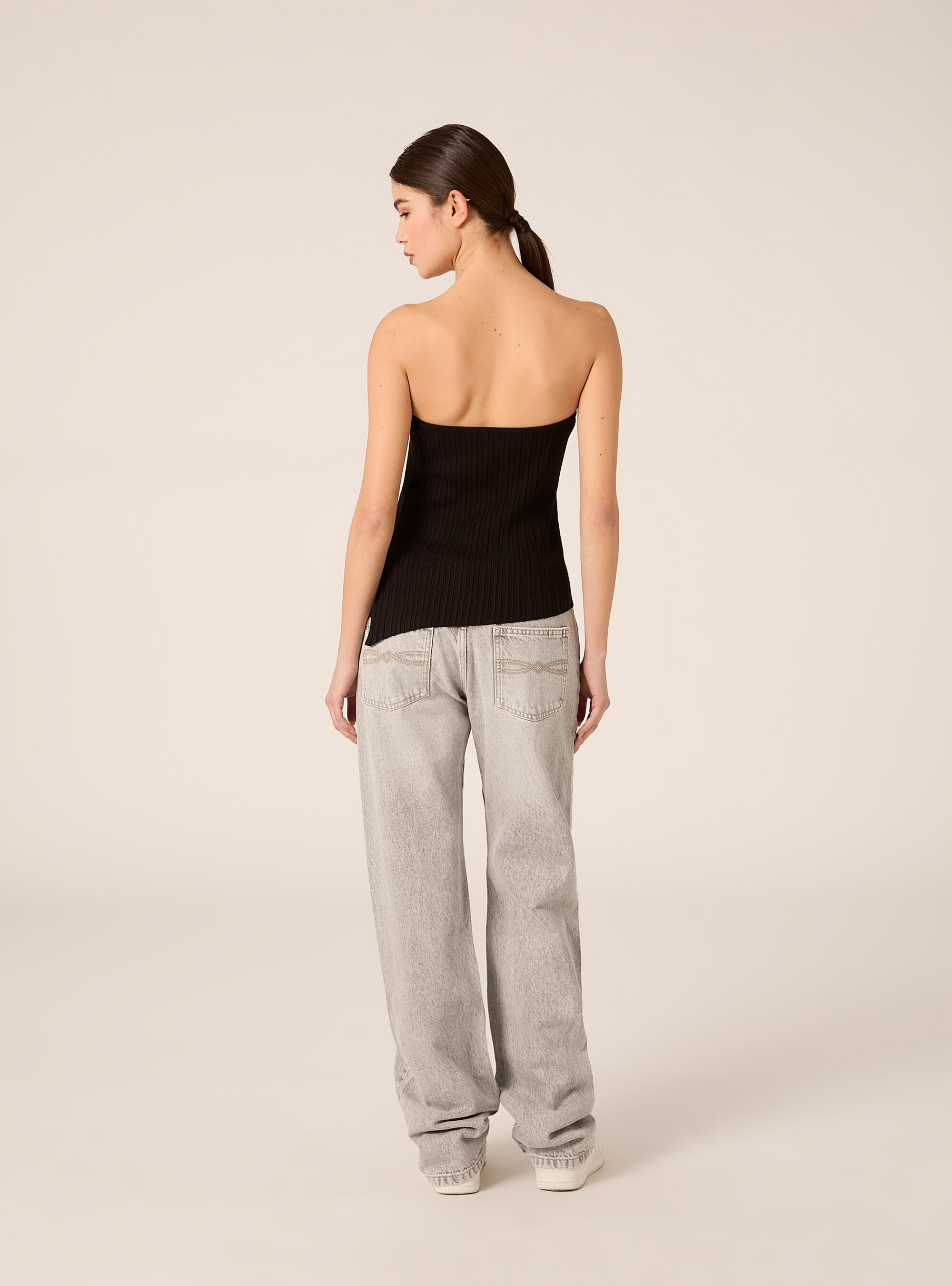 Banded knit top, BK1 BLACK