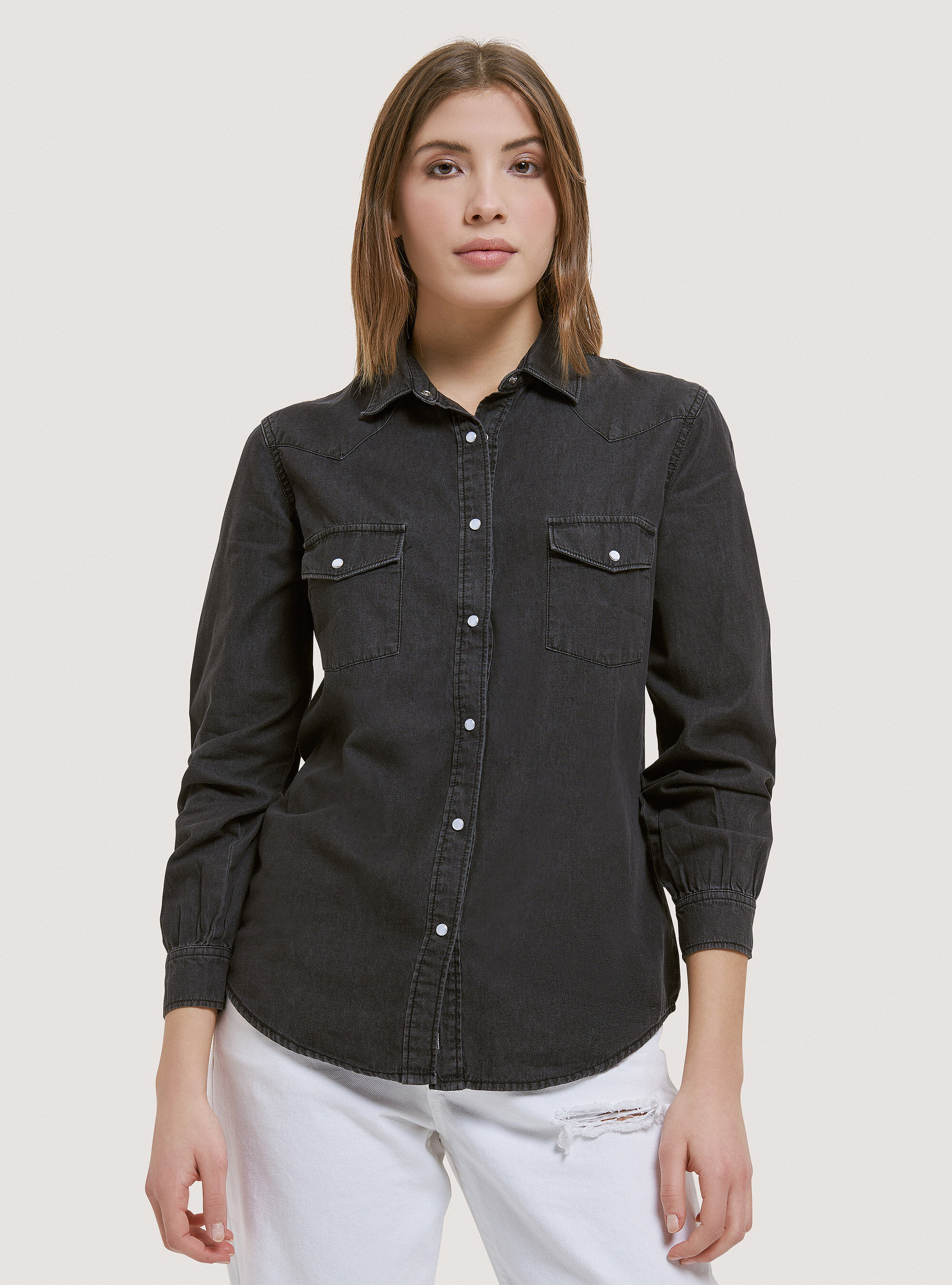 Camicia in denim, NERO