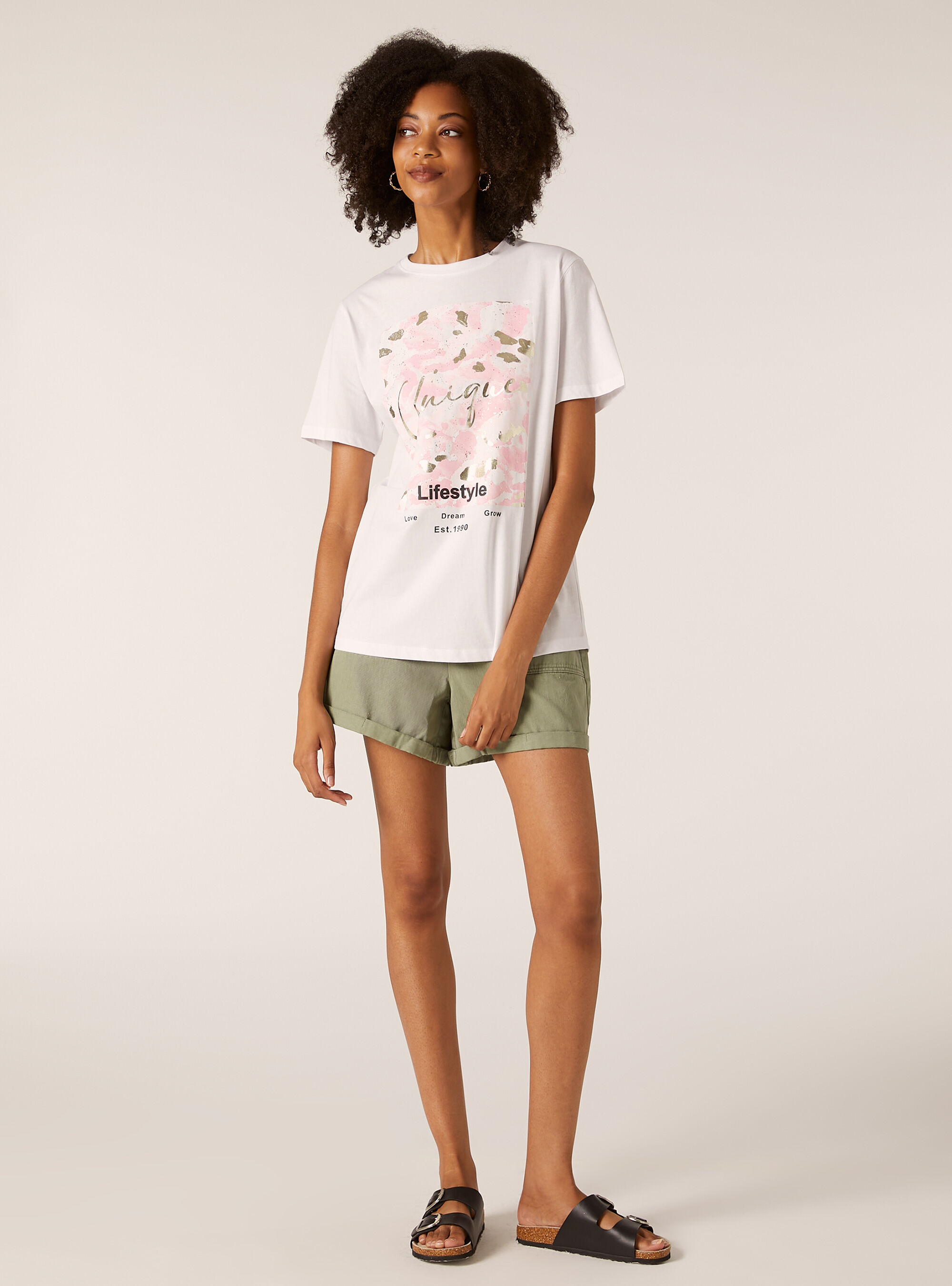 Metallic print t-shirt, WH3 WHITE