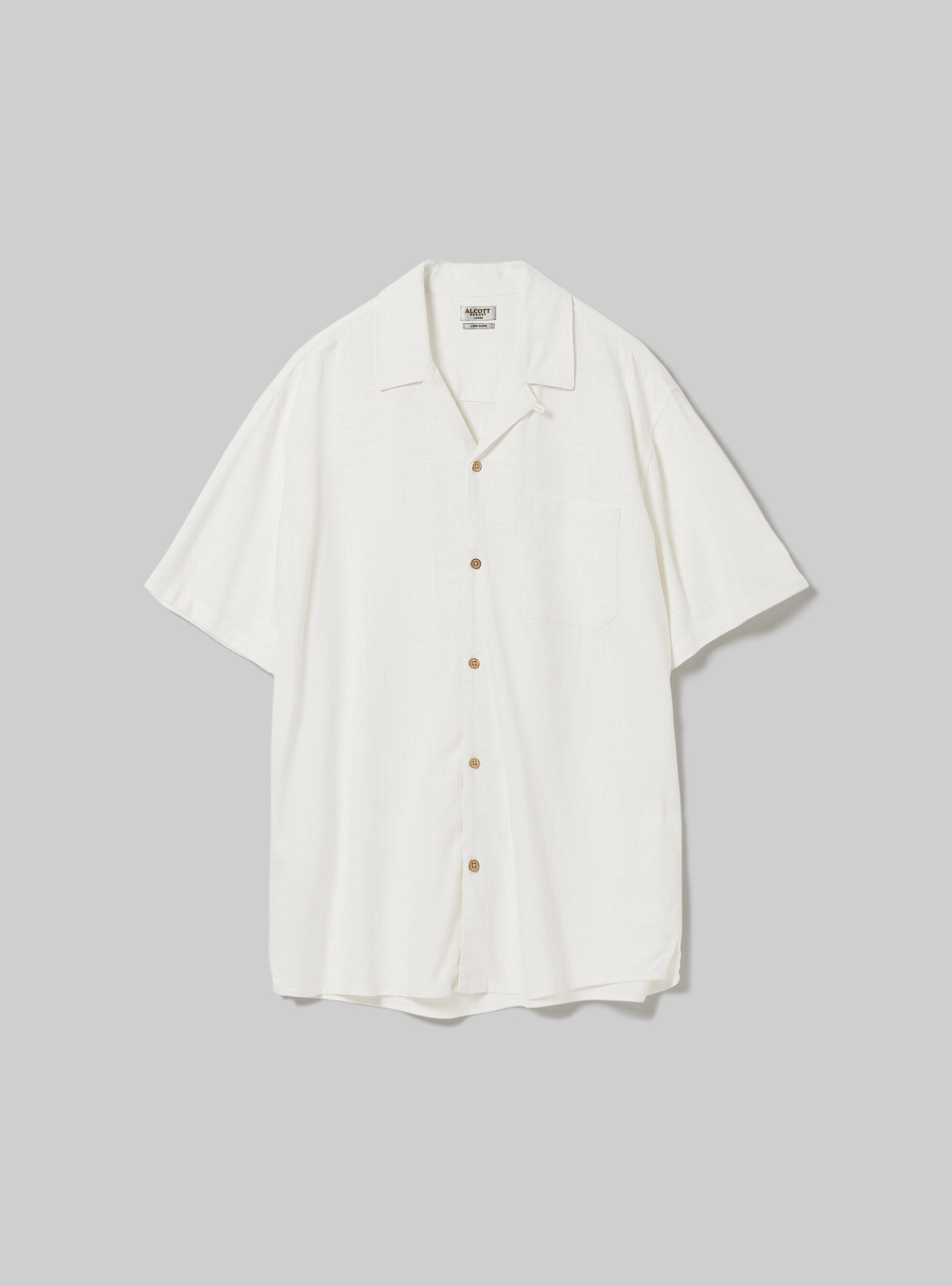Linen blend shirt with bowling collar, WH1 OFF WHITE