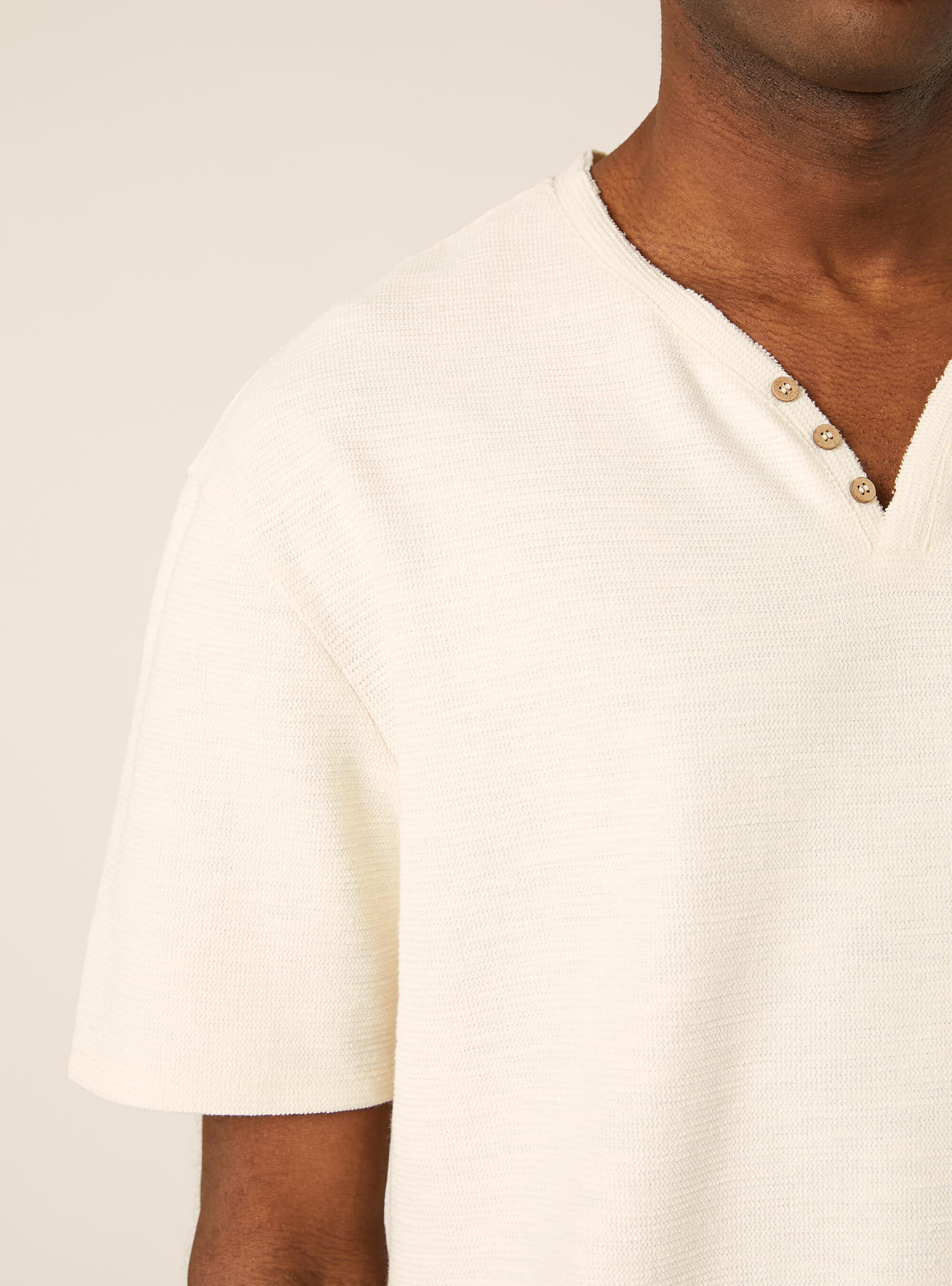 Camiseta de cuello panadero en tejido waffle, WH2 WHITE