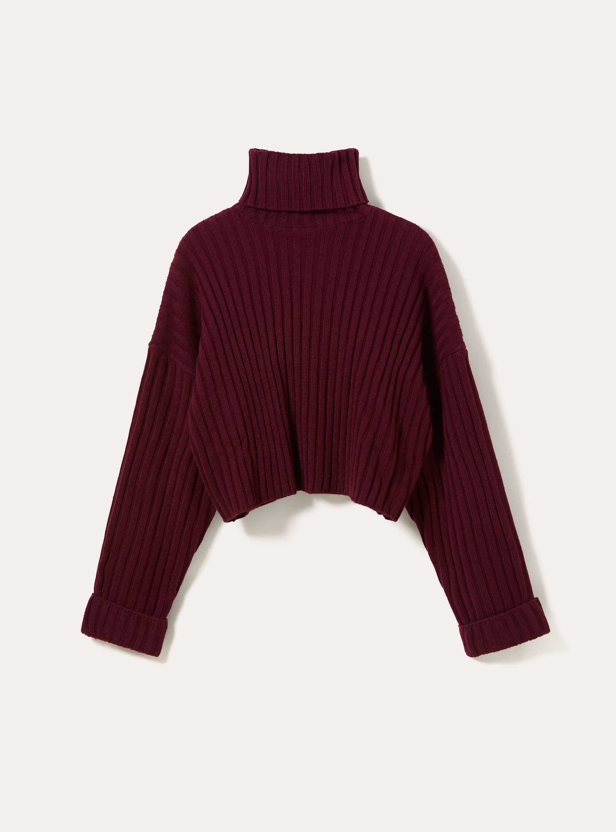 Cropped high-neck pullover, BO1 BORDEAUX DARK