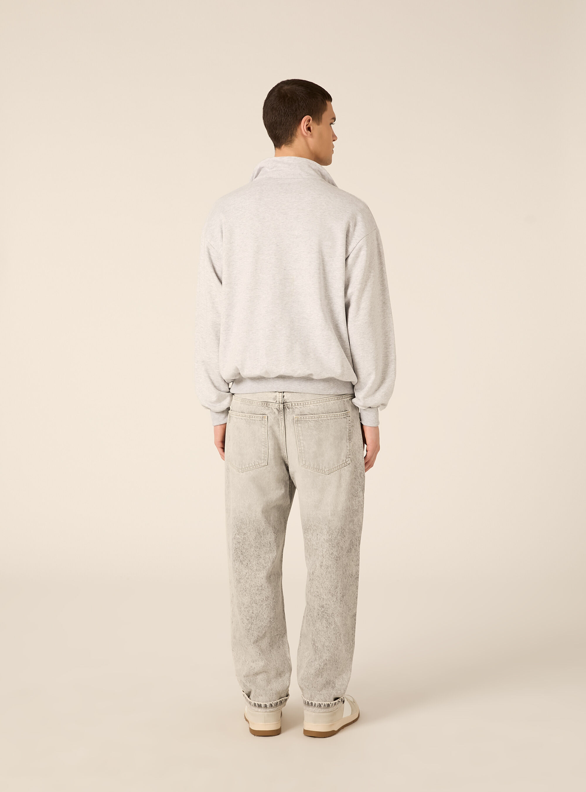 Felpa mezzo collo con zip boxy fit, MGY3 GREY MEL LIGHT