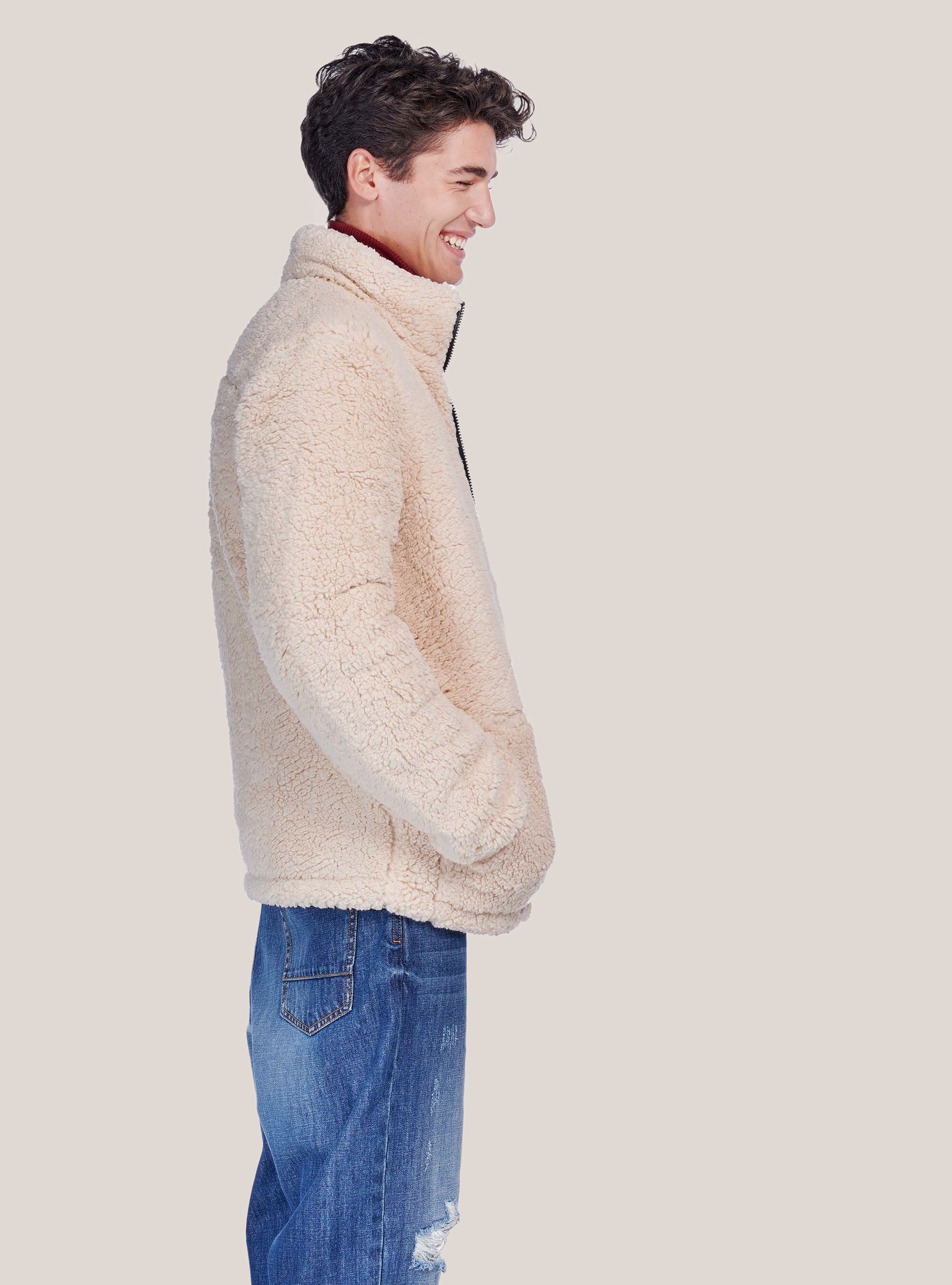 Blouson en faux cuir d'agneau, C581 BEIGE