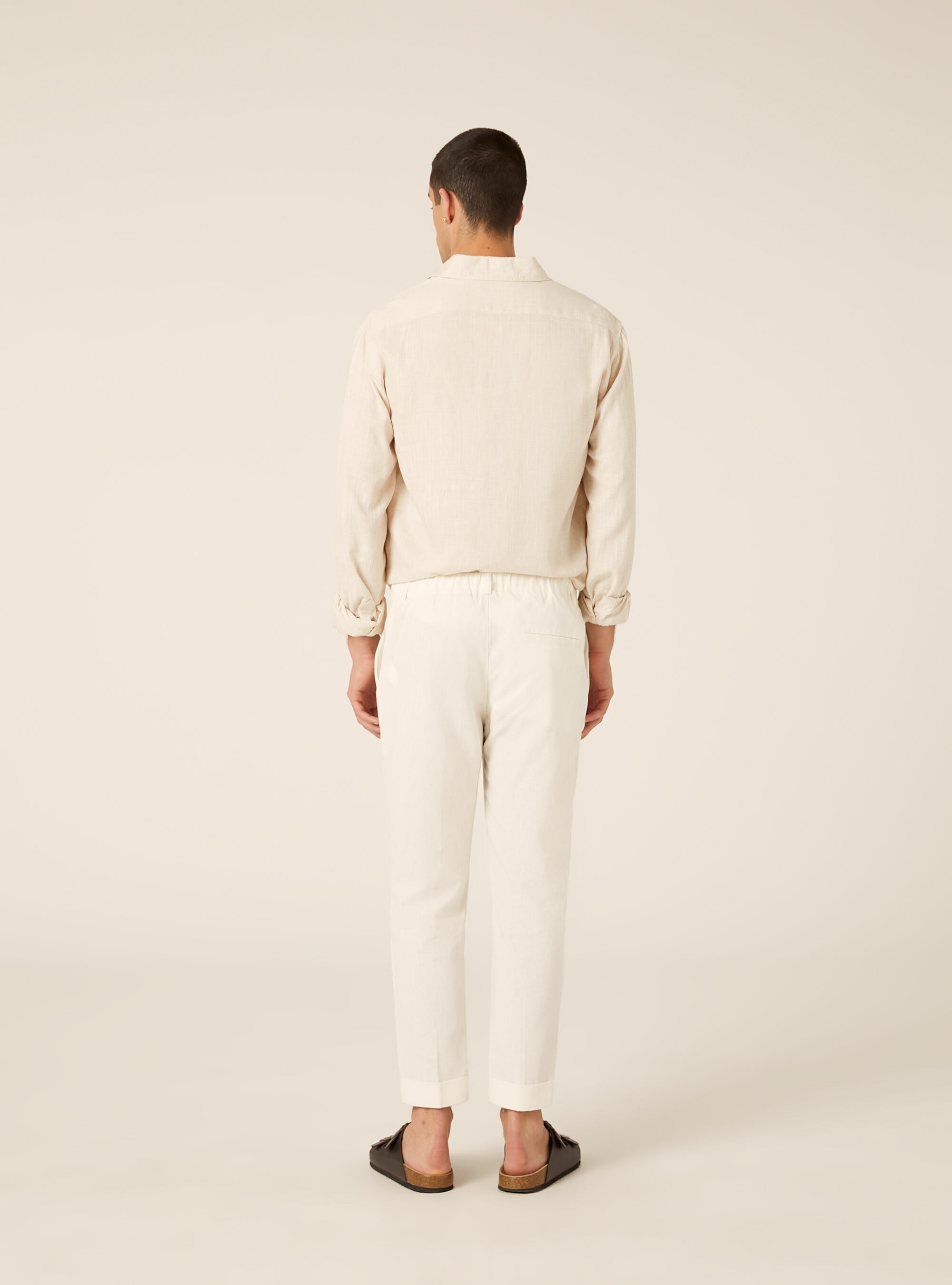 Pantaloni una pince misto lino, WH2 WHITE
