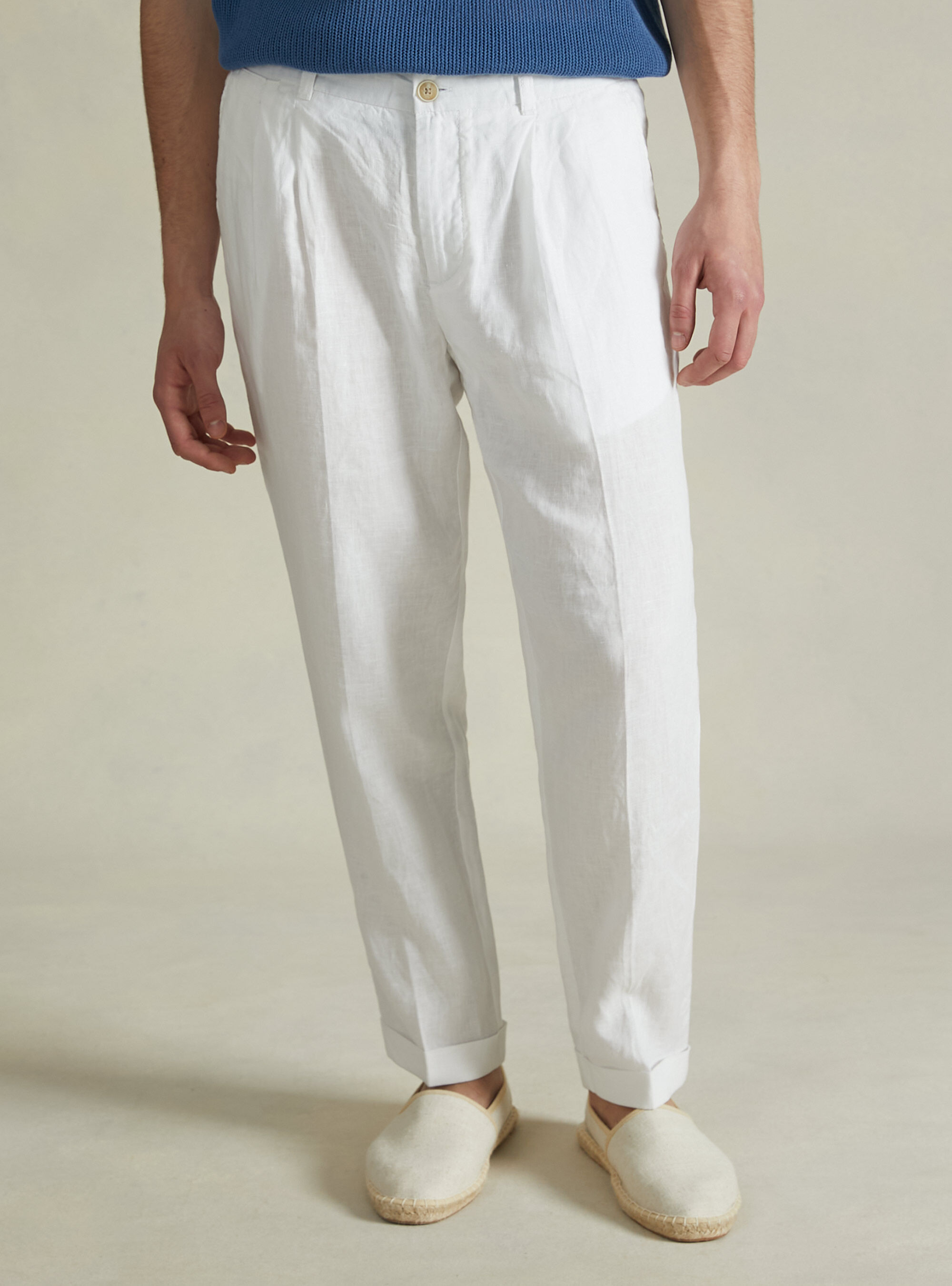 Pure linen trousers with pleats, WH2 WHITE