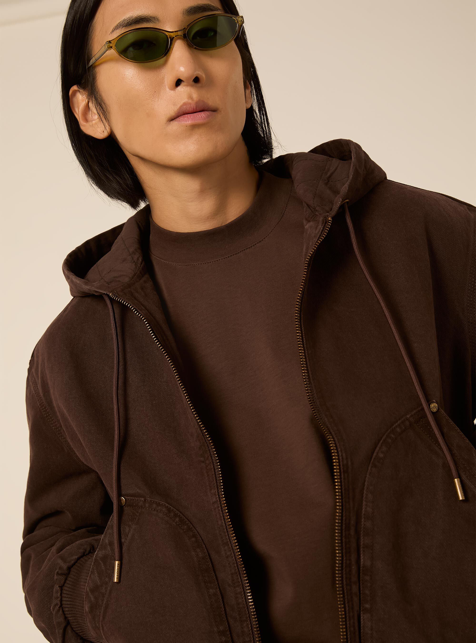 Giacca imbottita con cappuccio in canvas, BR1 BROWN DARK