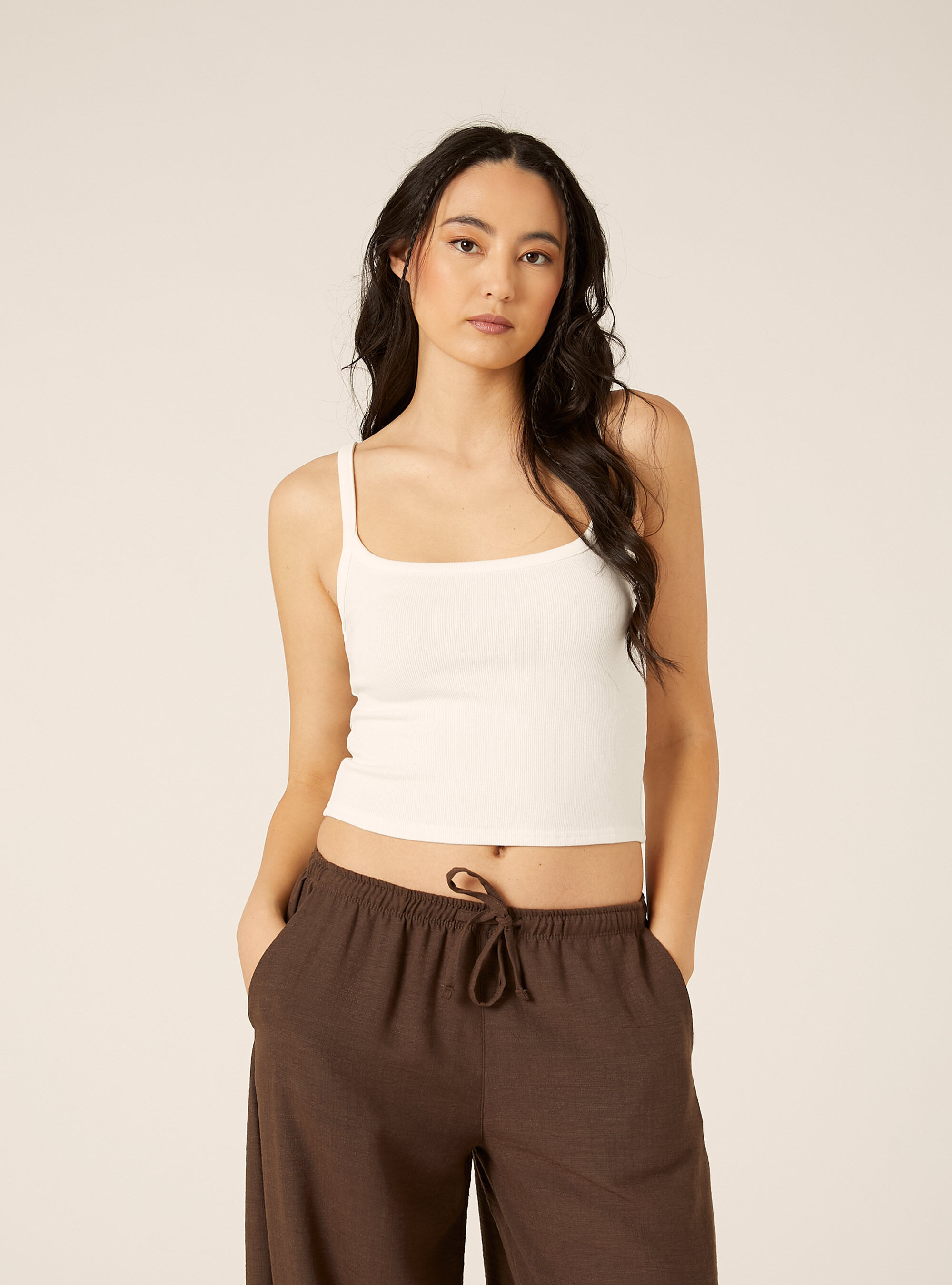 Canotta crop a coste basic, WH3 WHITE