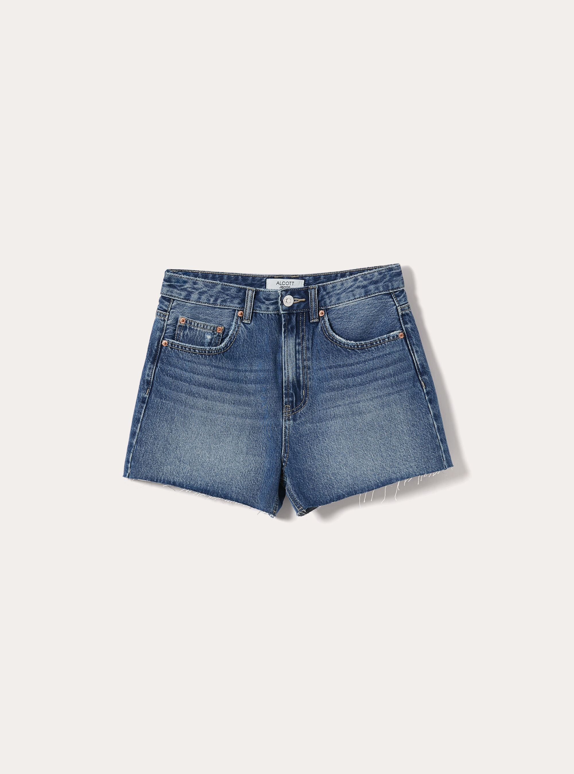 Denim Shorts with Raw-Cut Hem, D003 MEDIUM BLUE