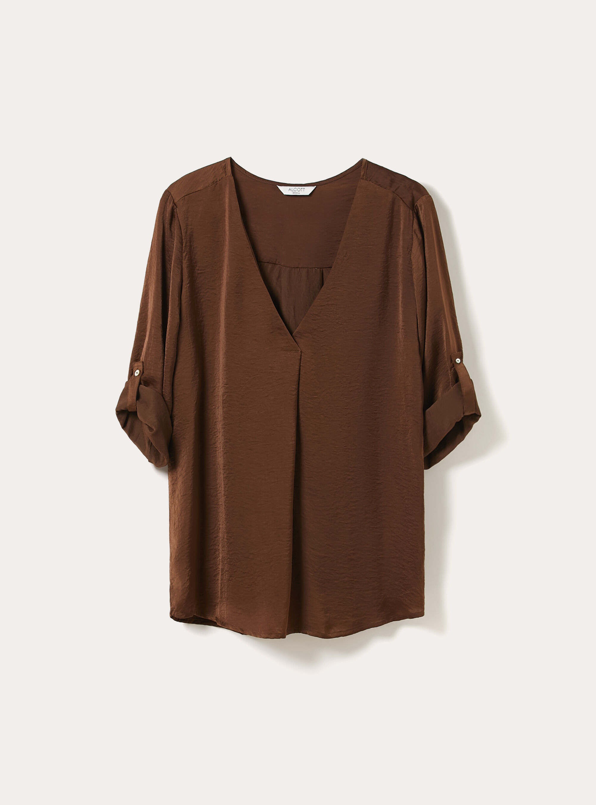 Blouse &agrave; encolure unie, BR2 BROWN MEDIUM