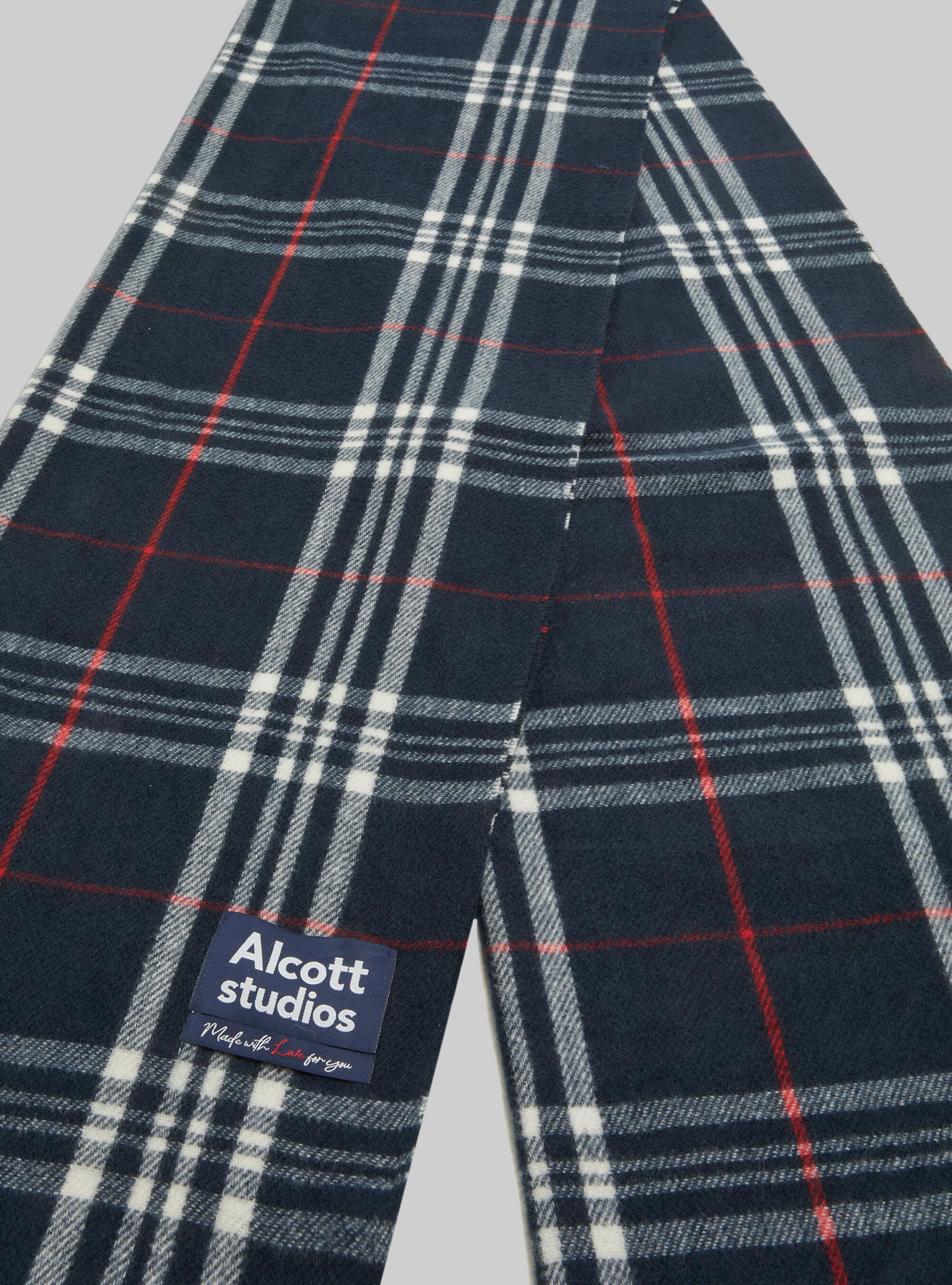 Checkered scarf with fringes, NA1 NAVY DARK
