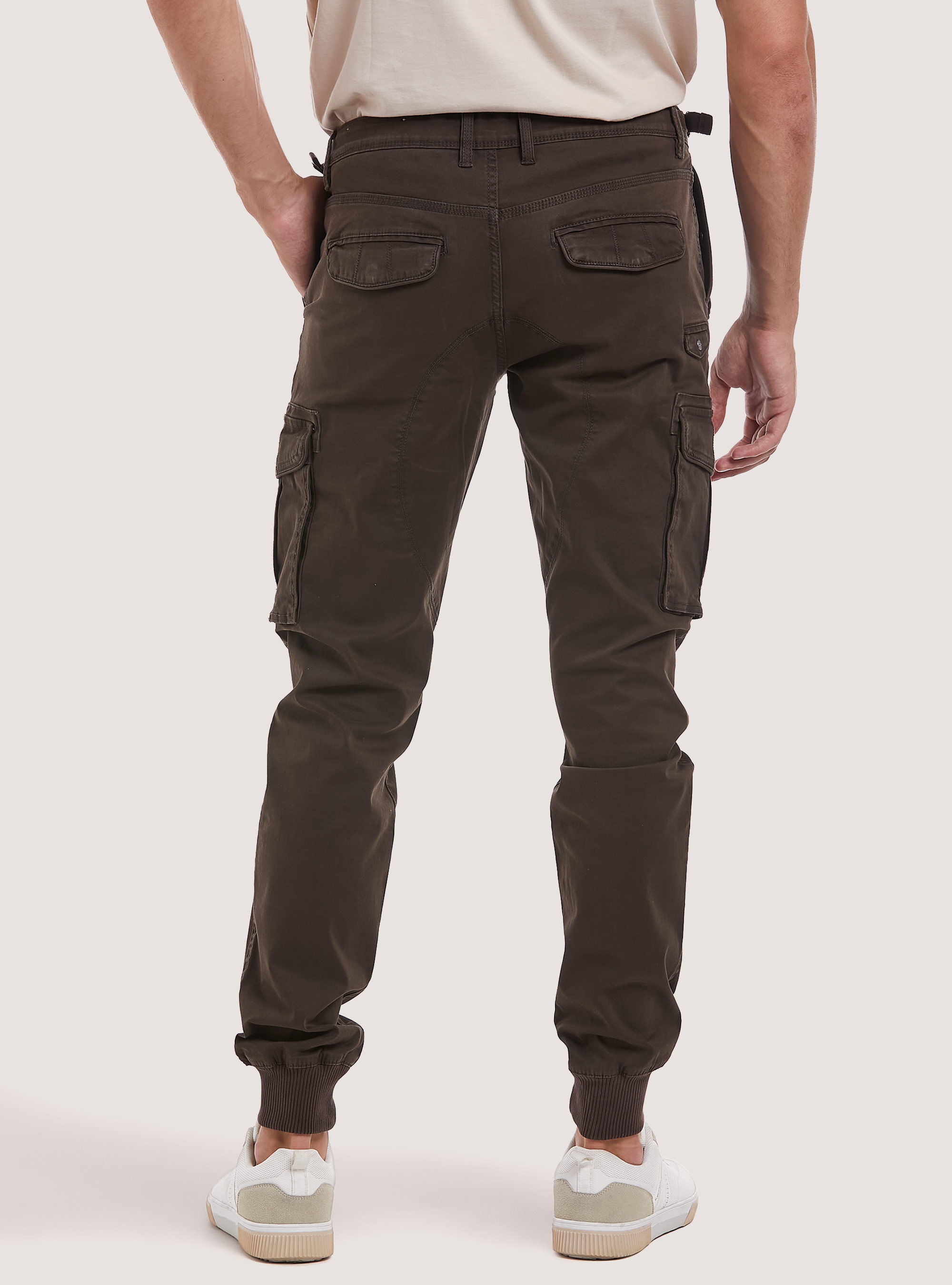 Pantalones cargo de algod&oacute;n con banda el&aacute;stica, BR1 BROWN DARK