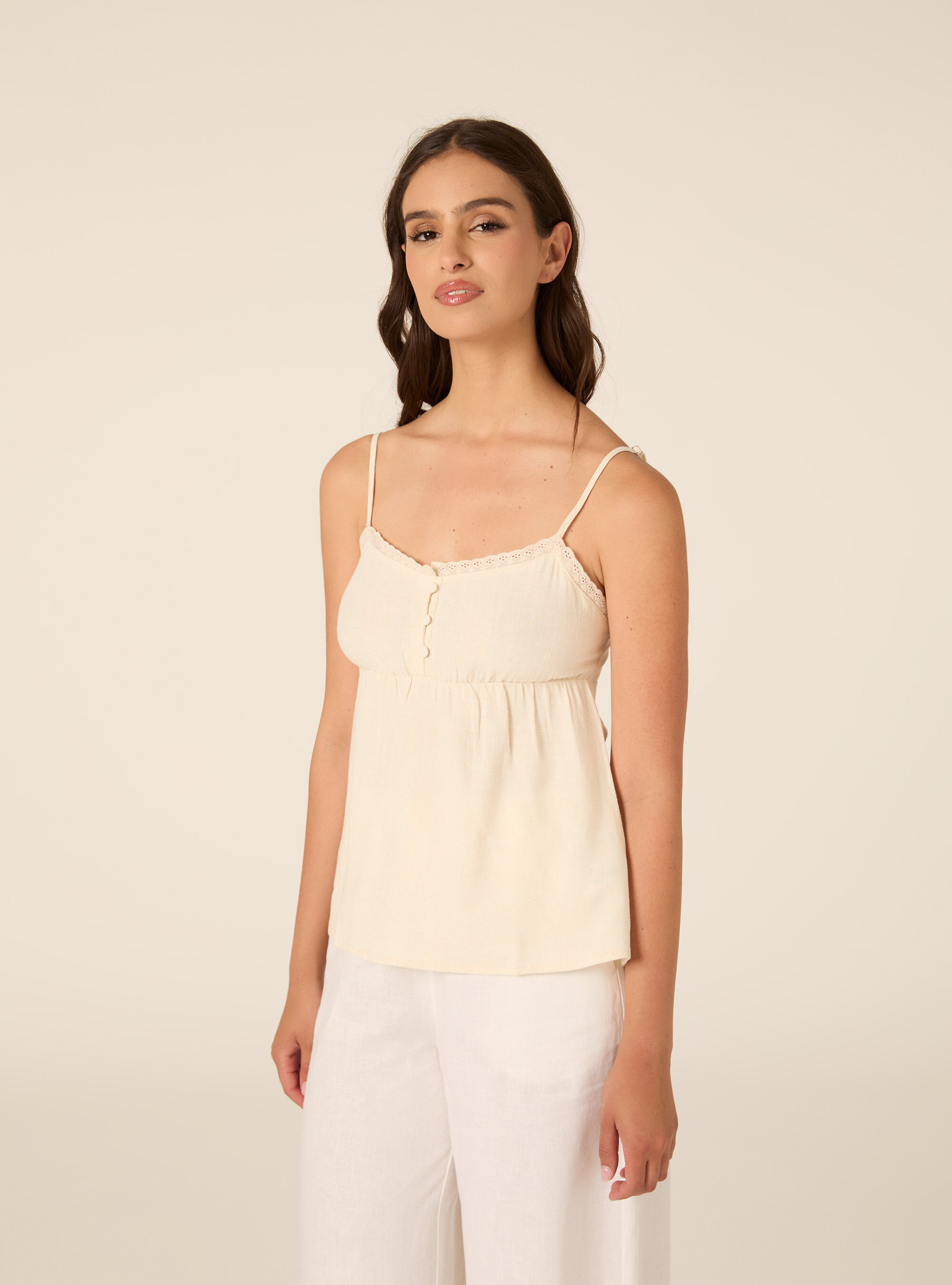 Top con spalline in misto lino