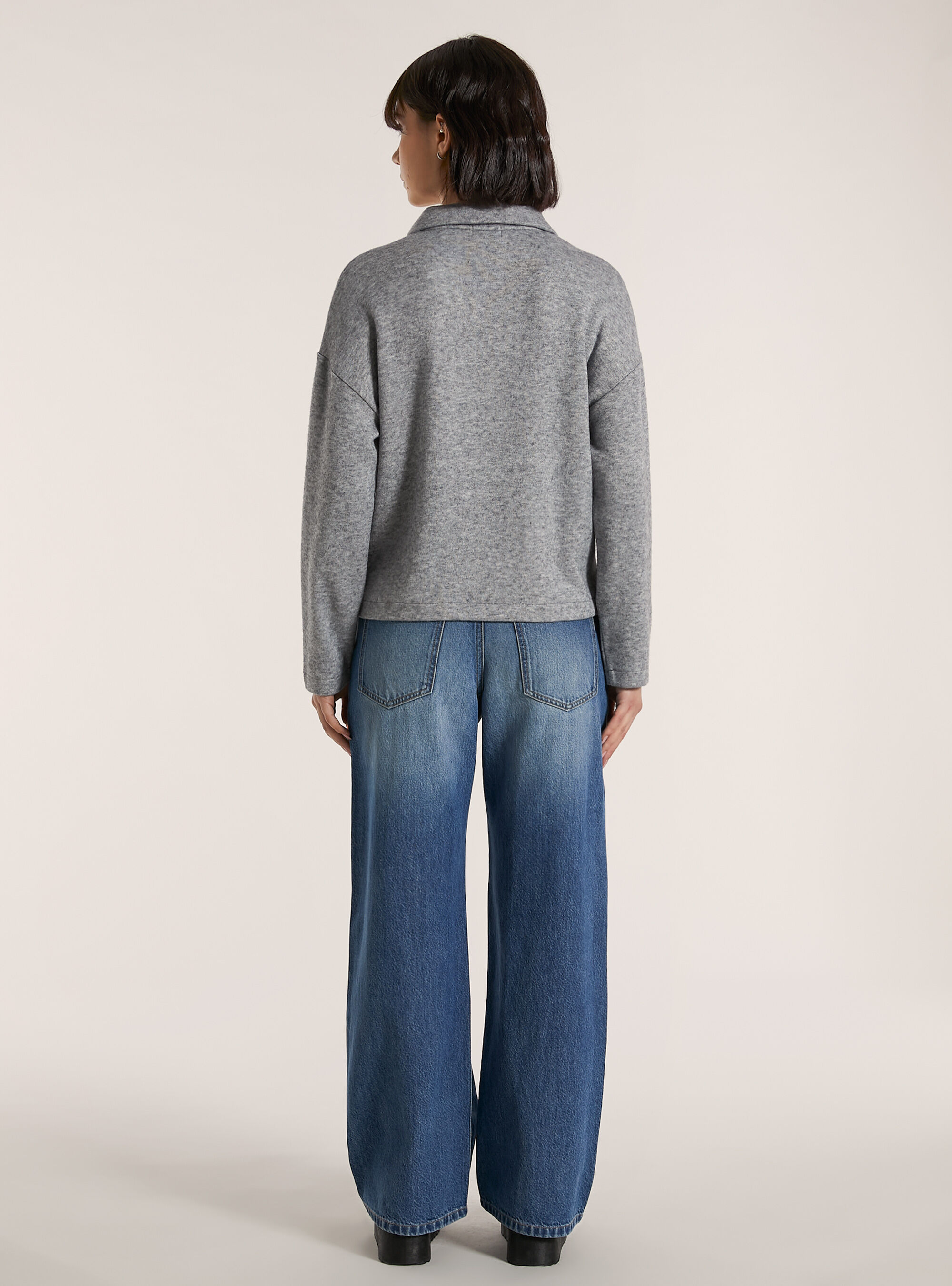 Soft-Touch-Pullover mit Polokragen, MGY3 GREY MEL LIGHT