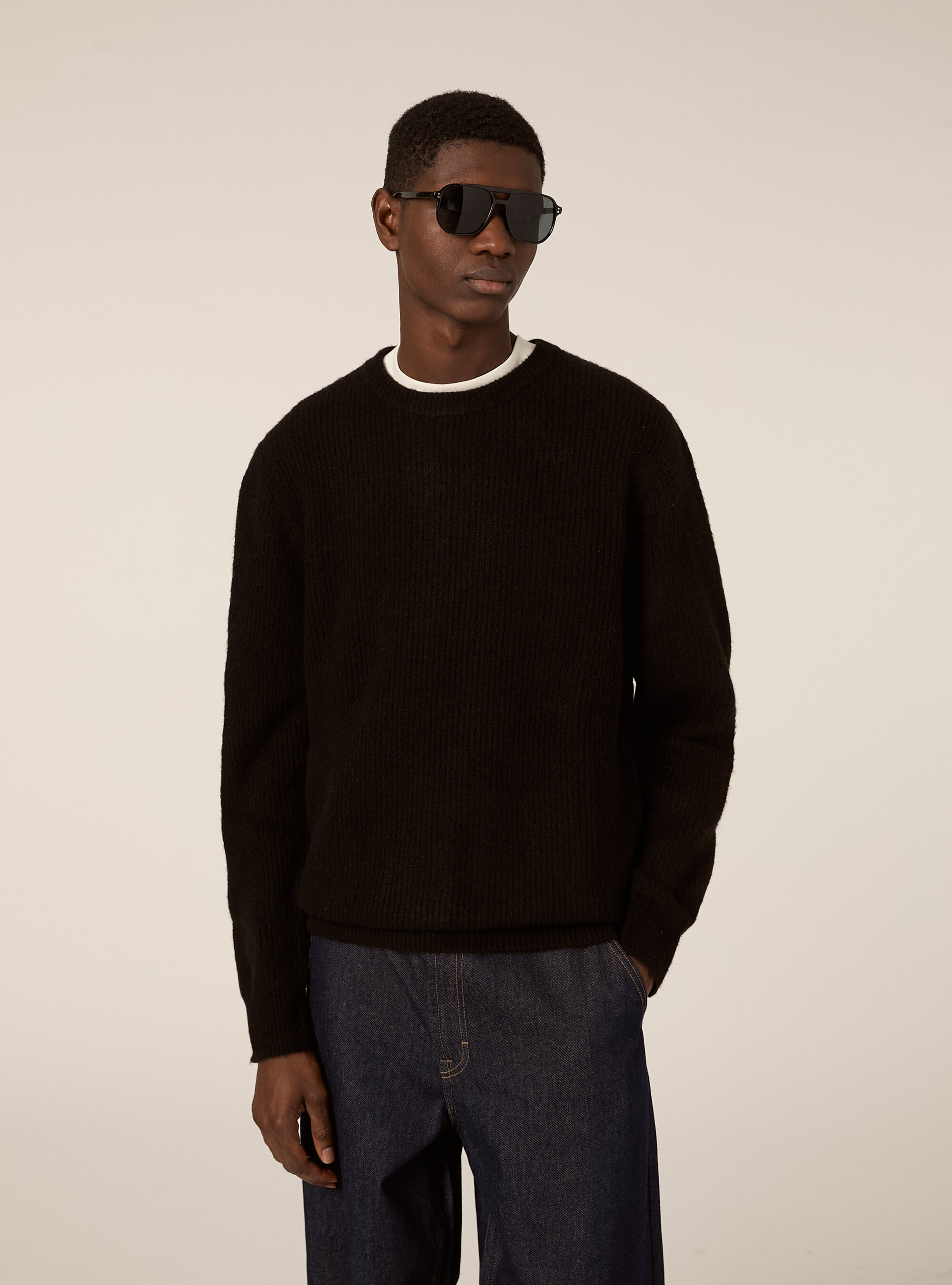English ribbed crew neck jumper, BK1 BLACK