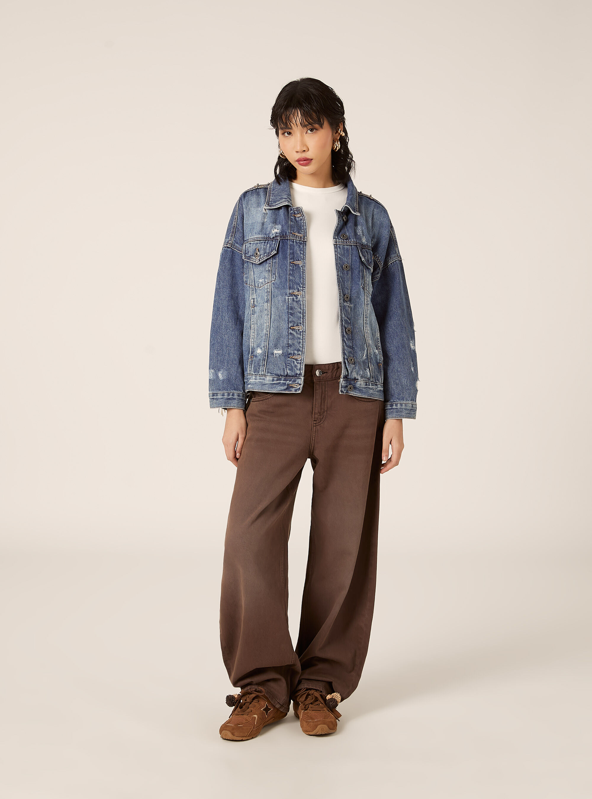 Giubbotto in denim con frange, D004 MEDIUM LIGHT BLUE