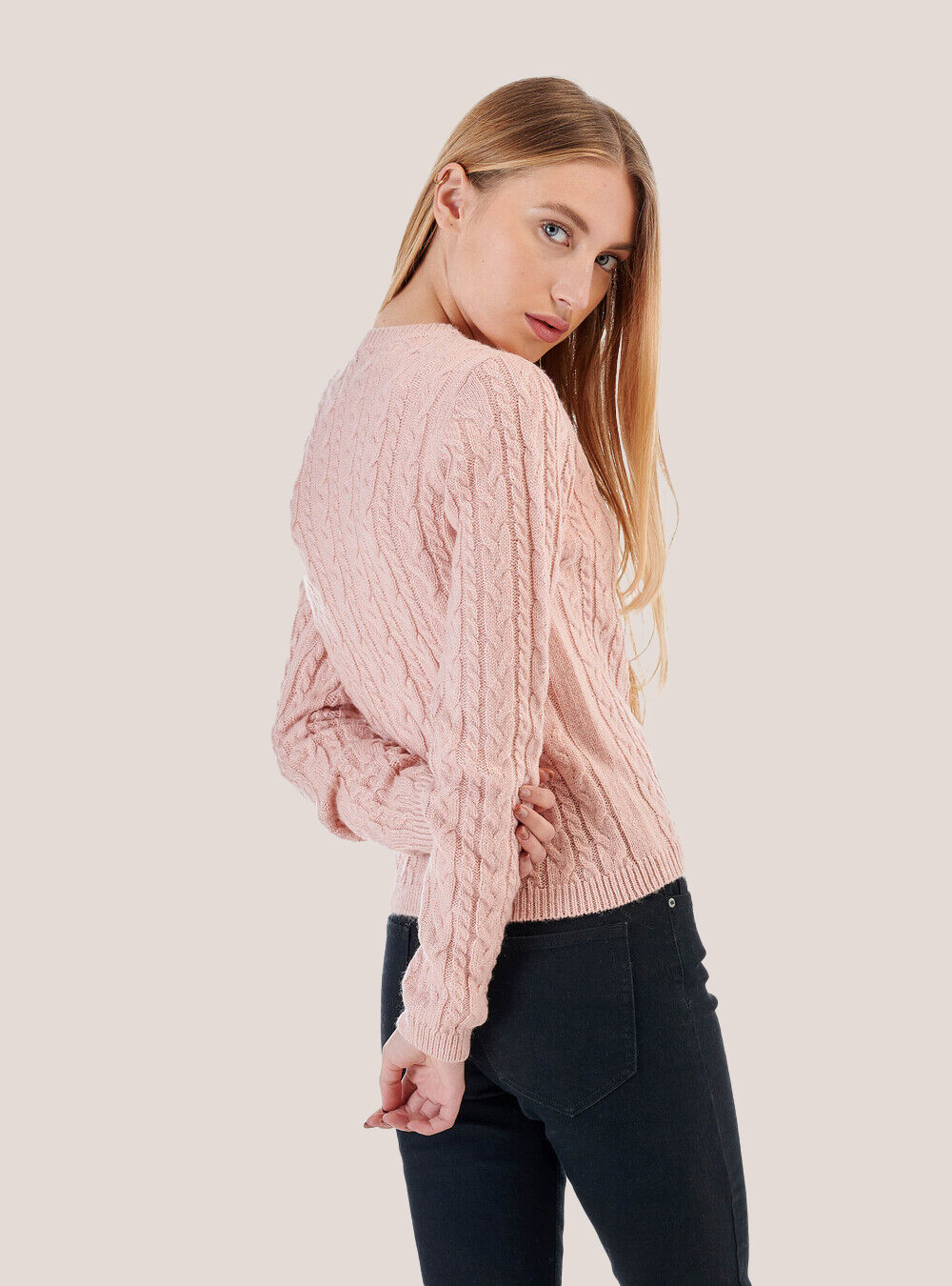 Cropped pullover with thin braids, PINK