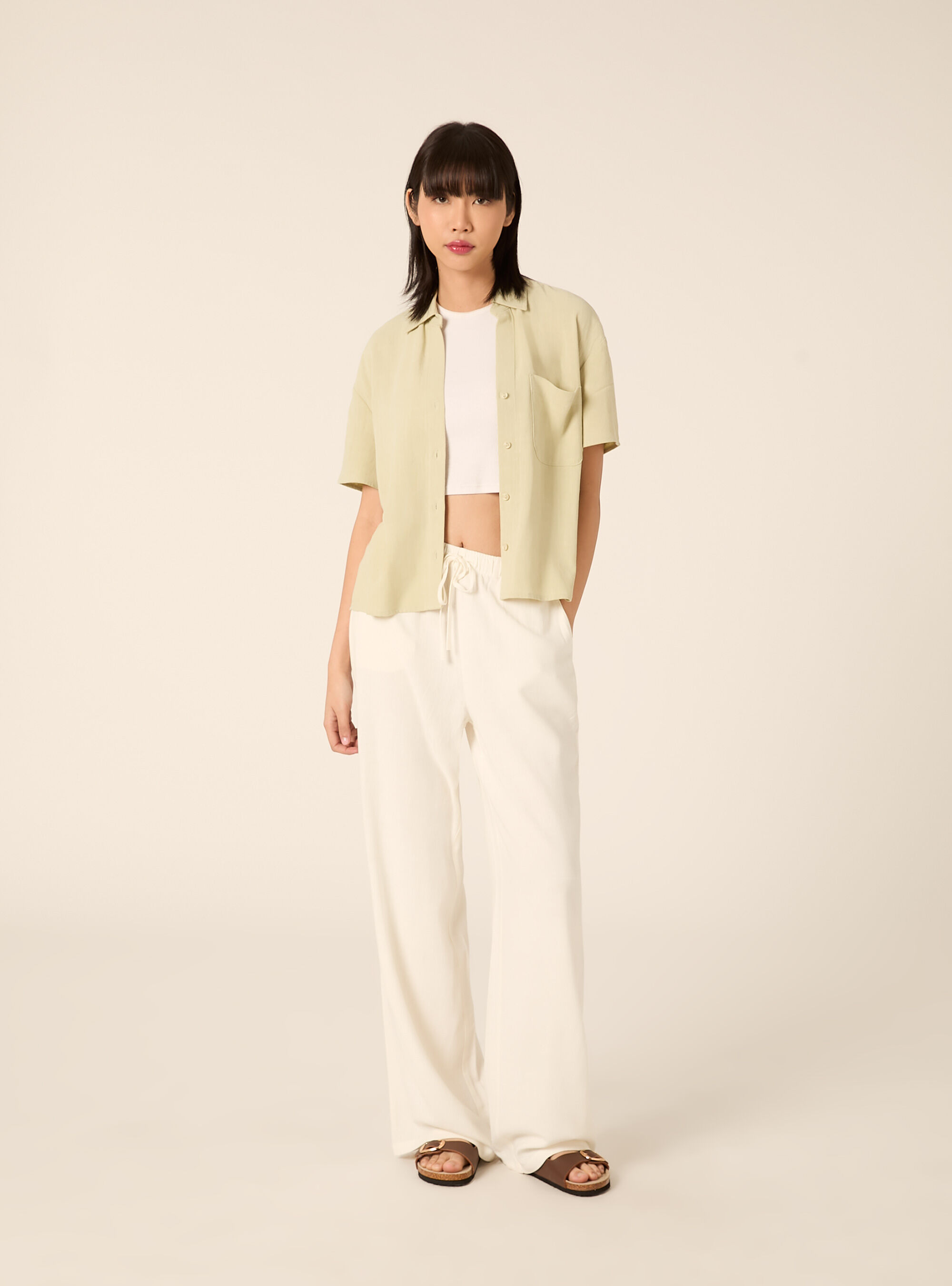 Cropped linen blend shirt