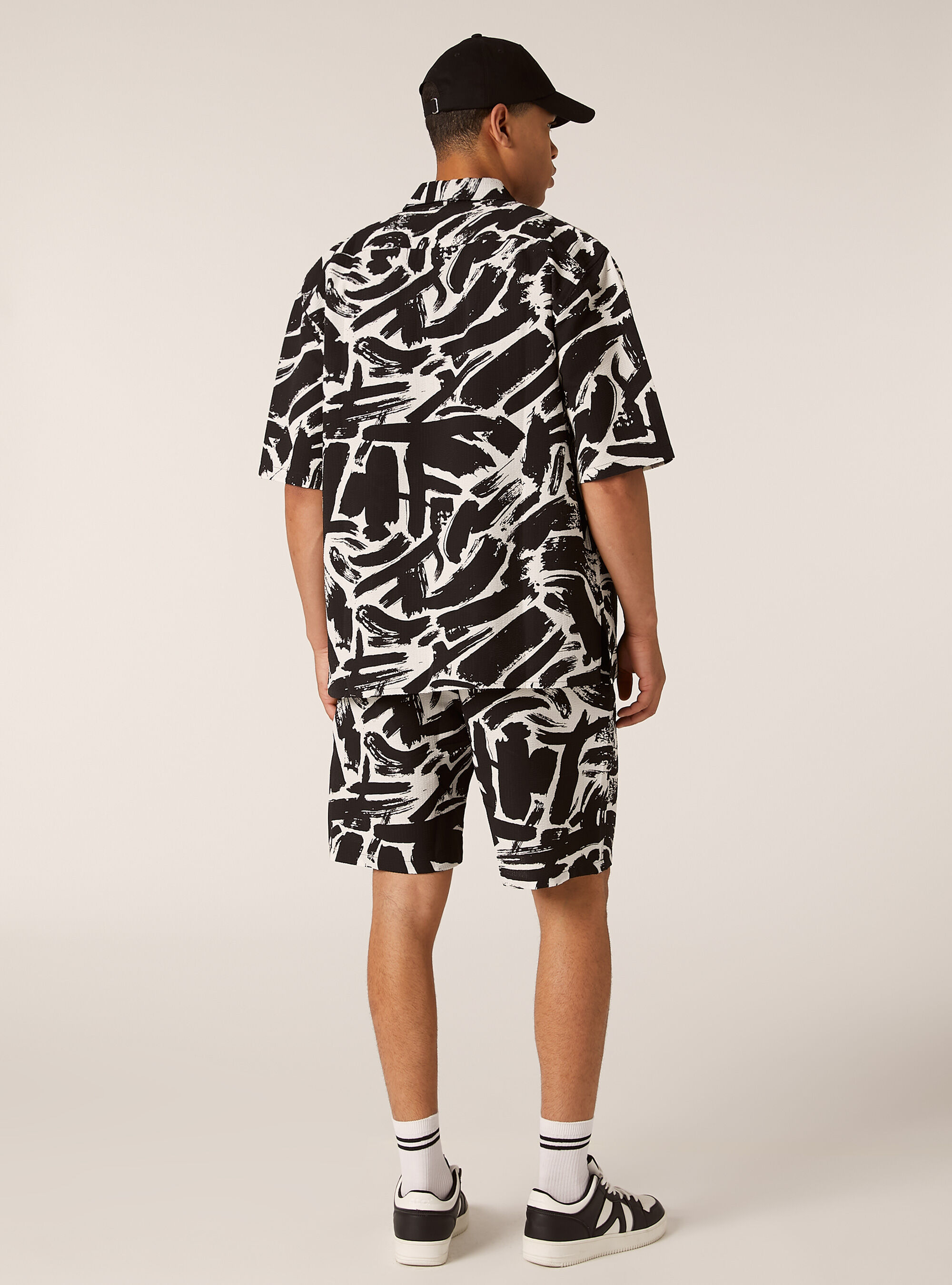 Chemise en seersucker imprim&eacute;, BK1 BLACK