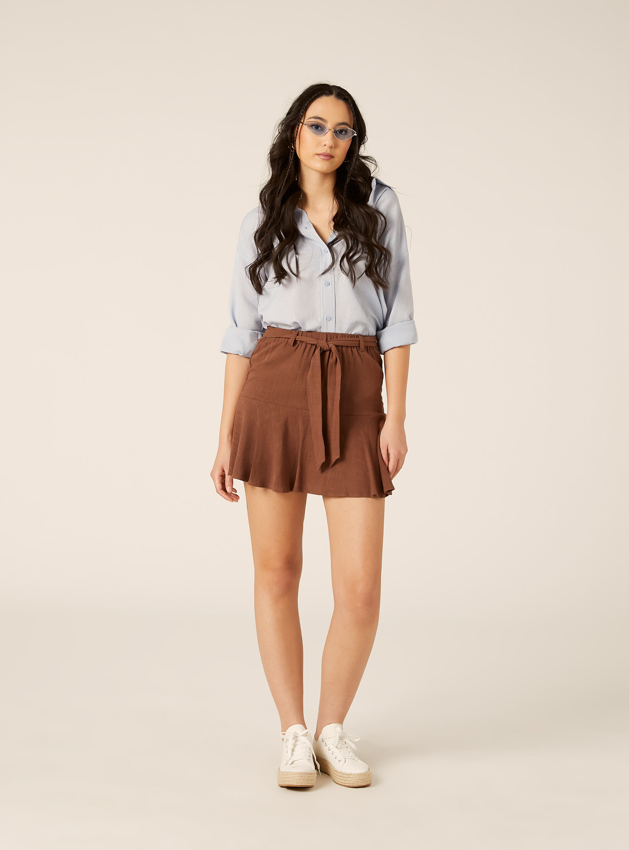 Skort con cinturino in misto lino