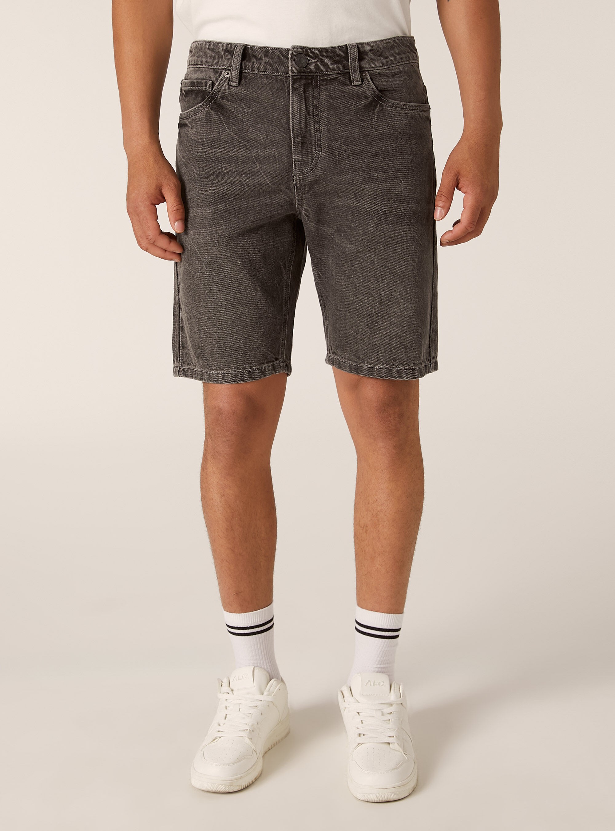 Regular Fit Denim Bermuda Shorts, D00G GREY