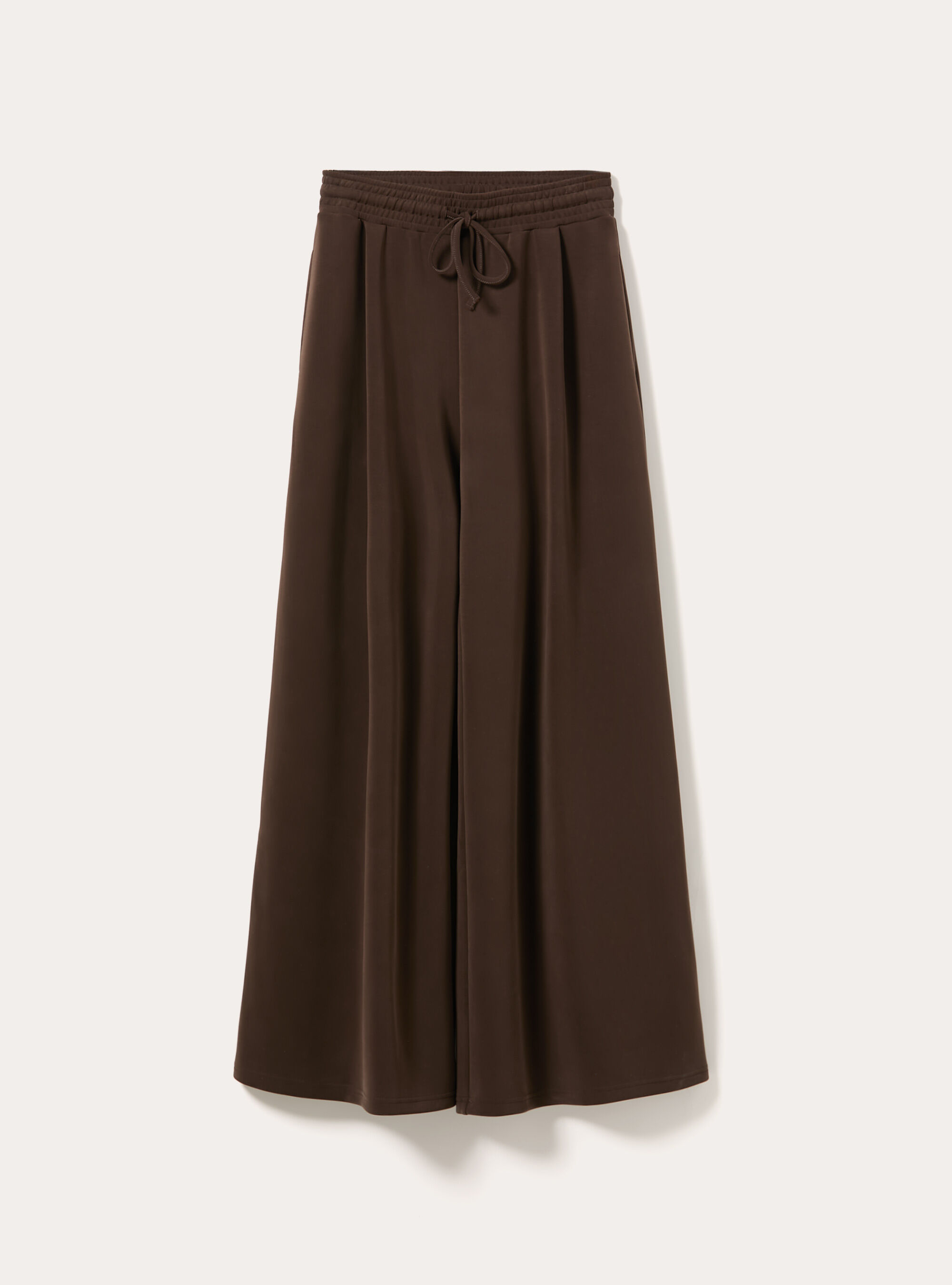 Pantaloni wide leg con pence in scuba, BR1 BROWN DARK