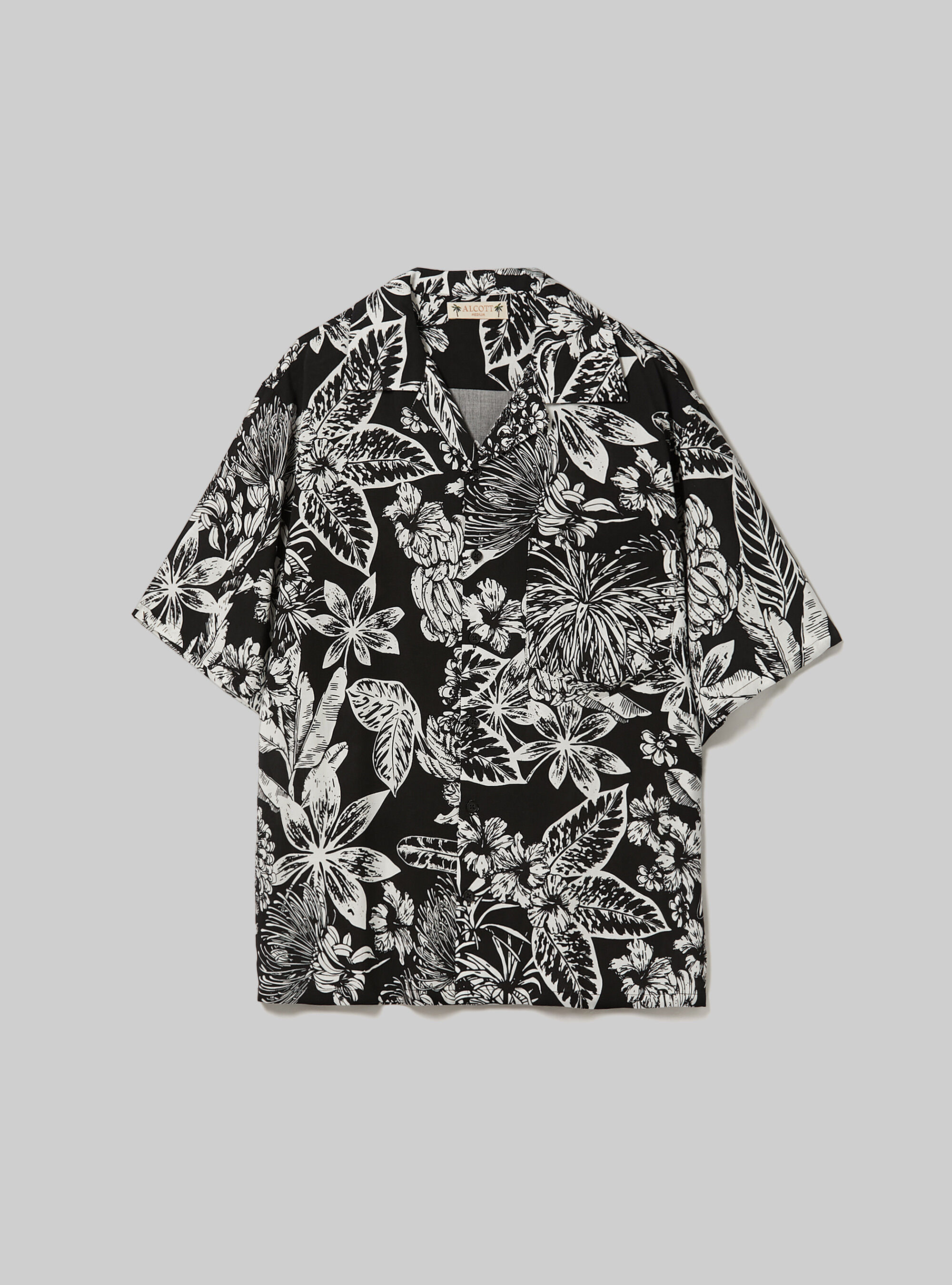 Short-sleeved shirt with print, BK1 BLACK