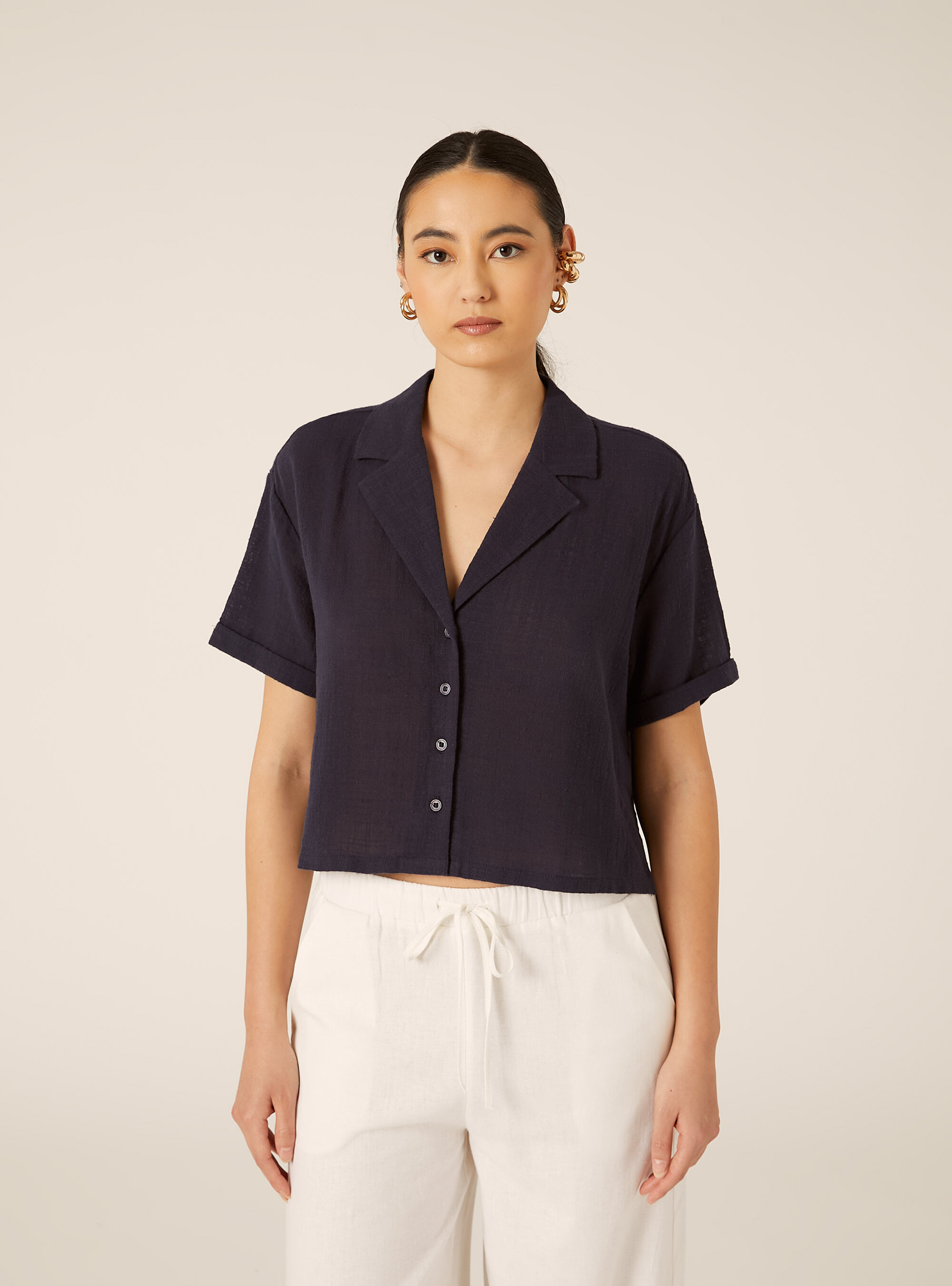 Camicia maniche corte crop
