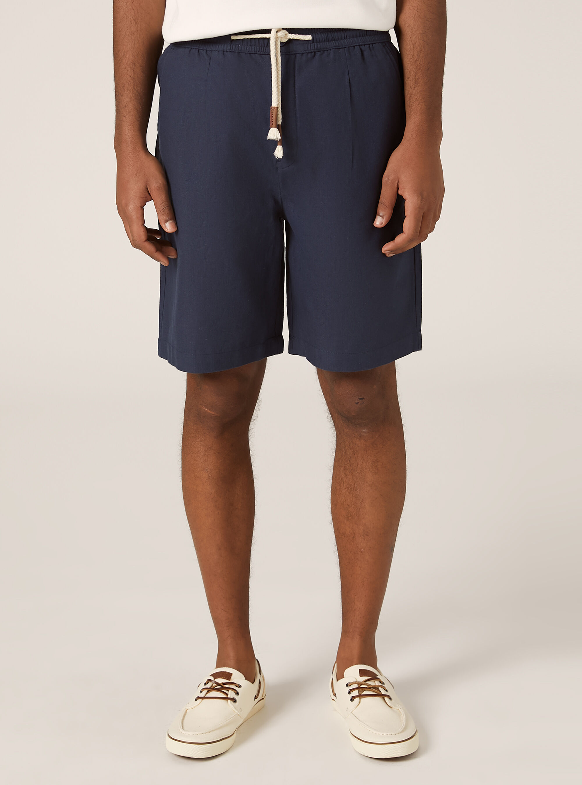 Linen Bermuda Shorts with Drawstring, NA2 NAVY MEDIUM