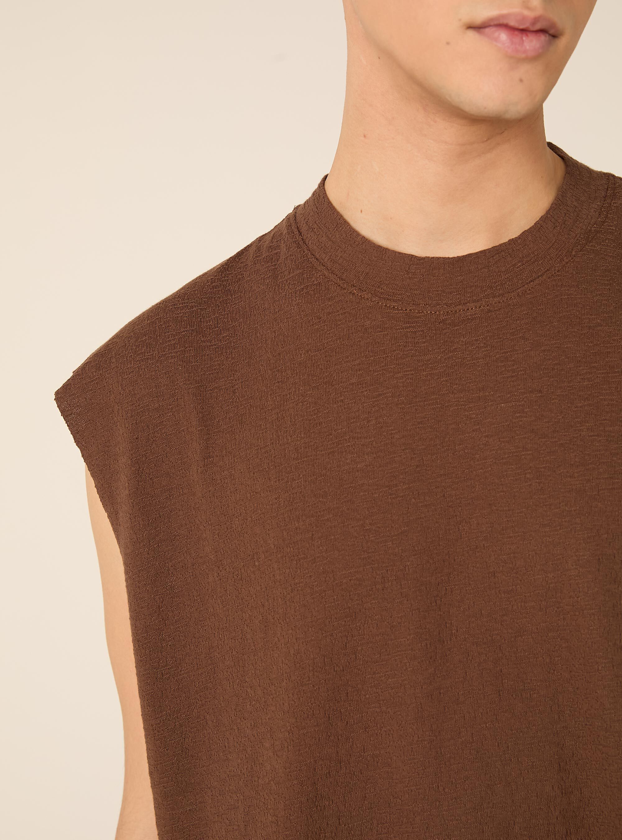 Canotta boxy fit  in jersey texture, BR1 BROWN DARK