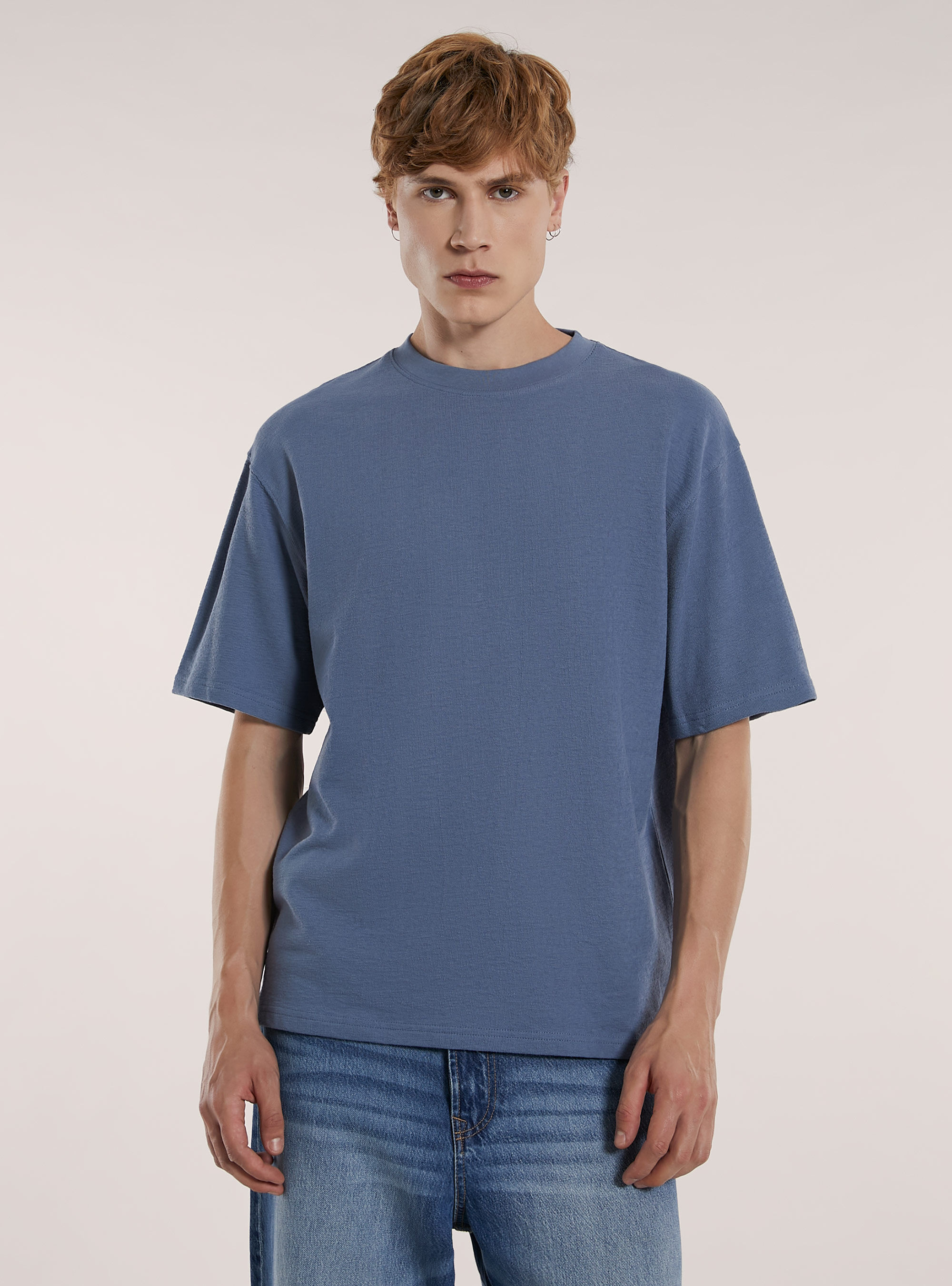 Boxy fit T-shirt with texture, IN2 INDIGO MEDIUM