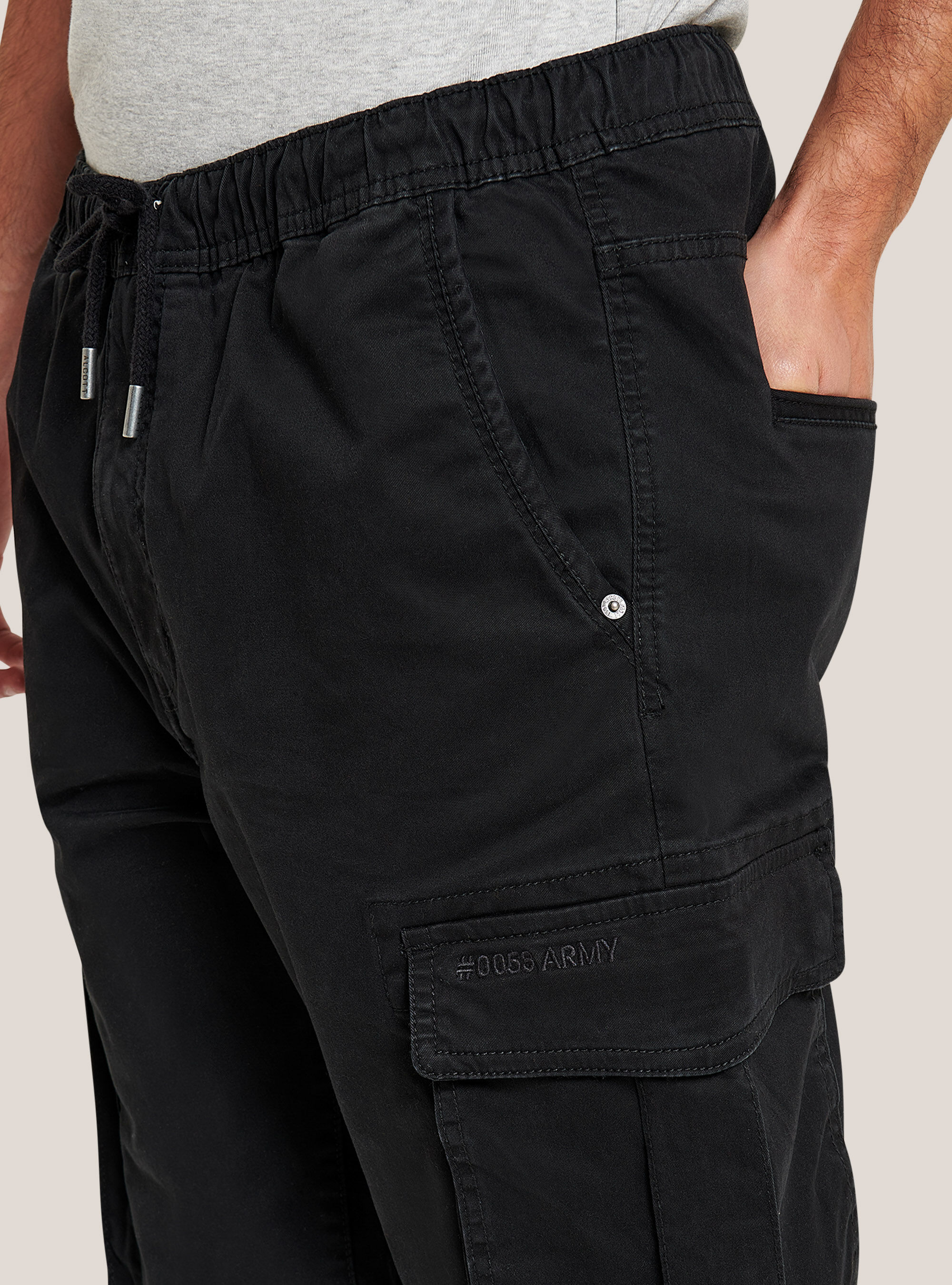 Stretch twill cargo jogger trousers, BLACK