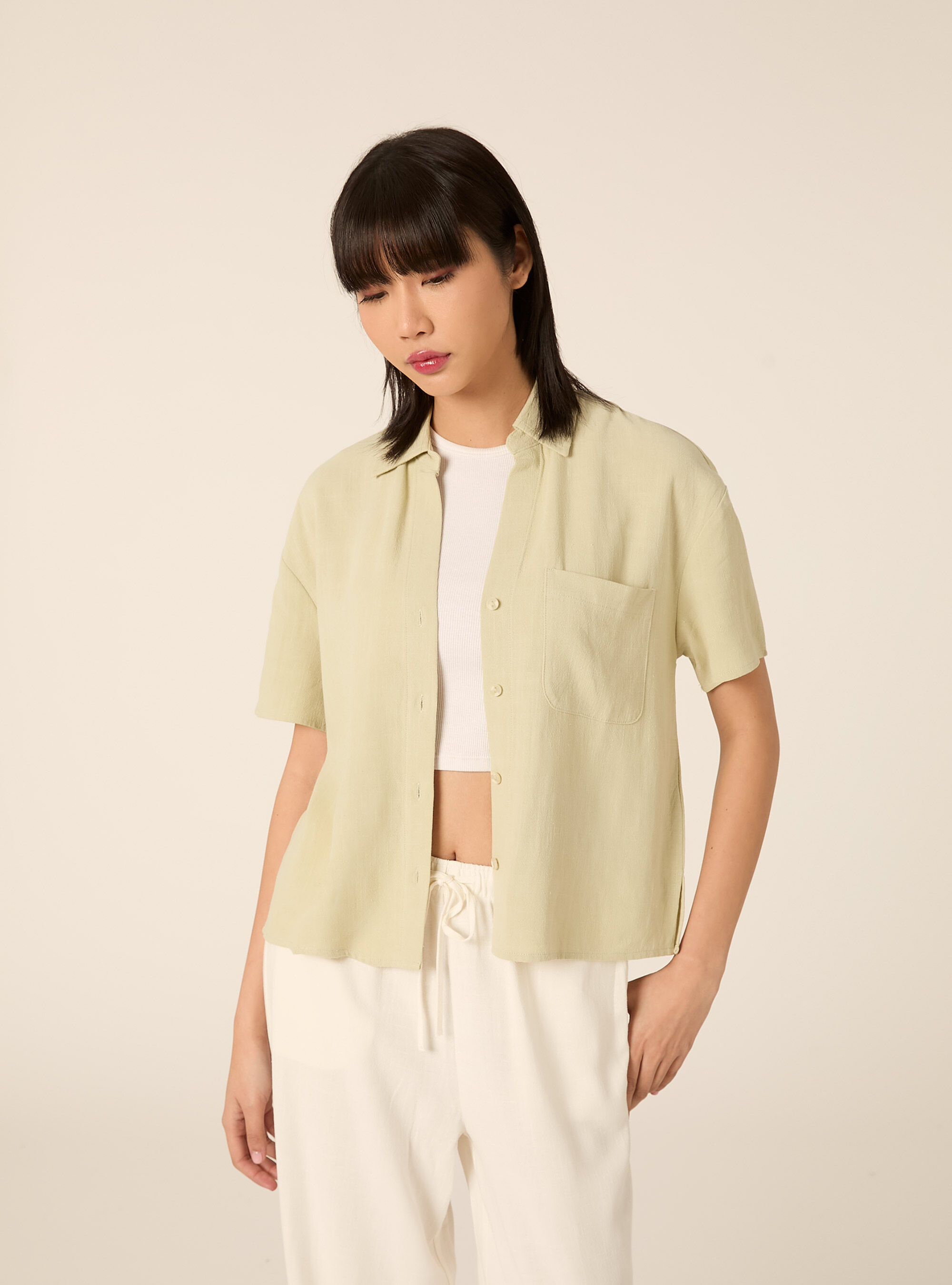 Cropped linen blend shirt, KY3 KAKY LIGHT