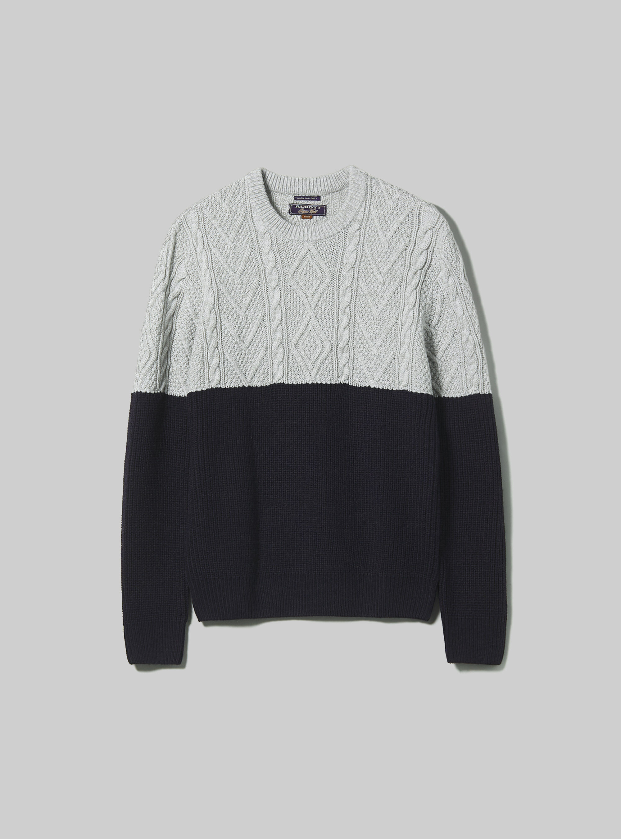 Pullover color block in misto lana con lavorazione a trecce, GY3 GREY LIGHT