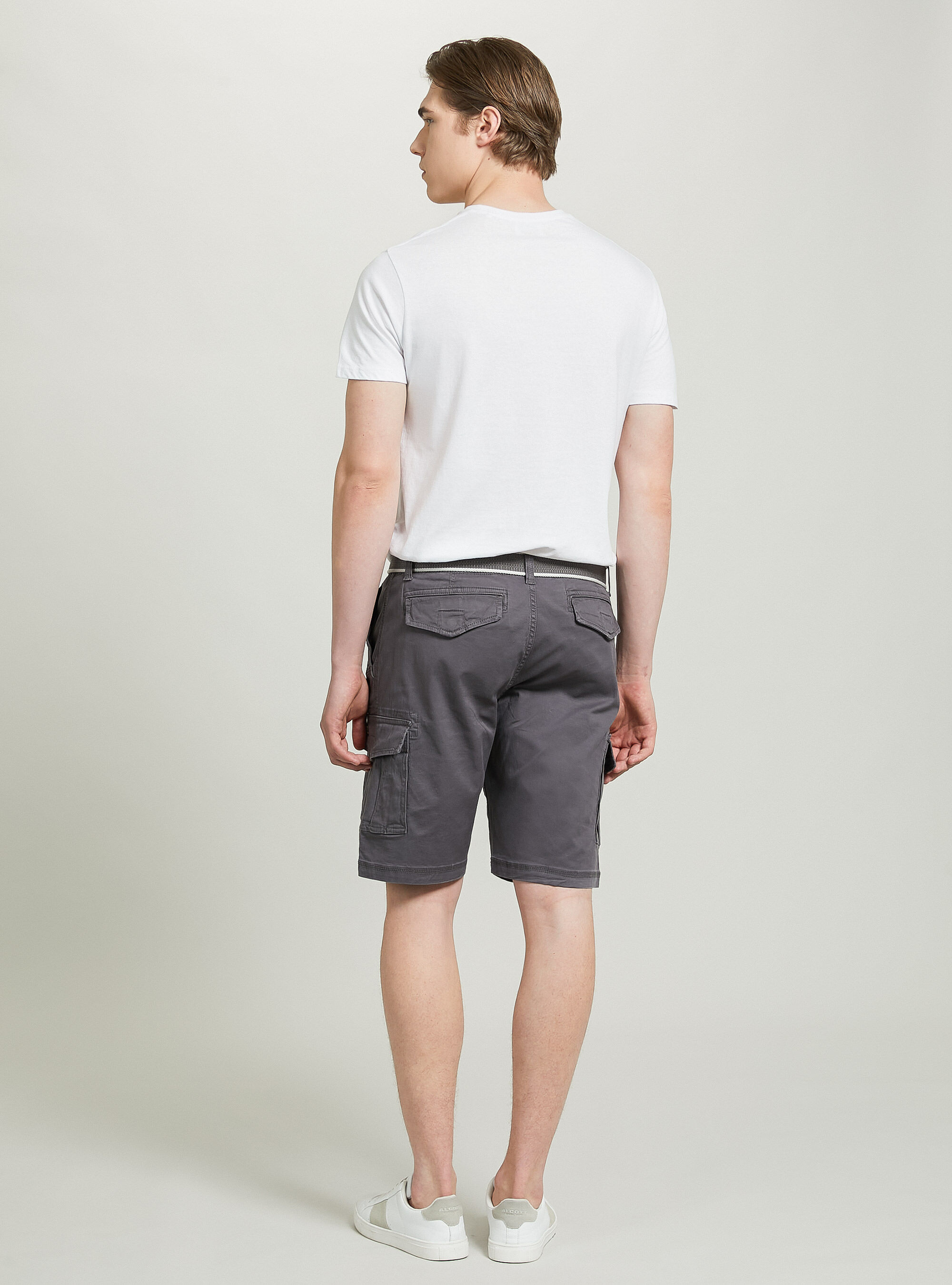 Cotton cargo bermuda with canvas belt, GY3 GREY LIGHT