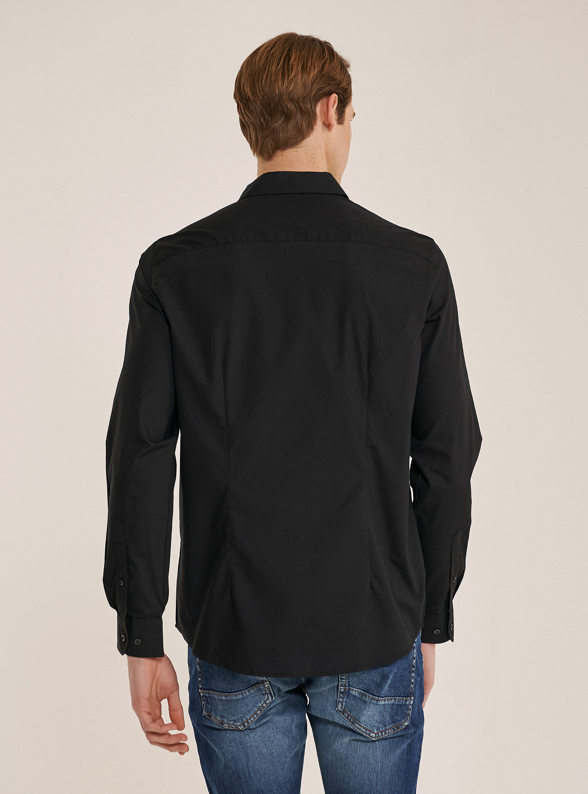 Camicia a manica lunga in tinta unita, NERO