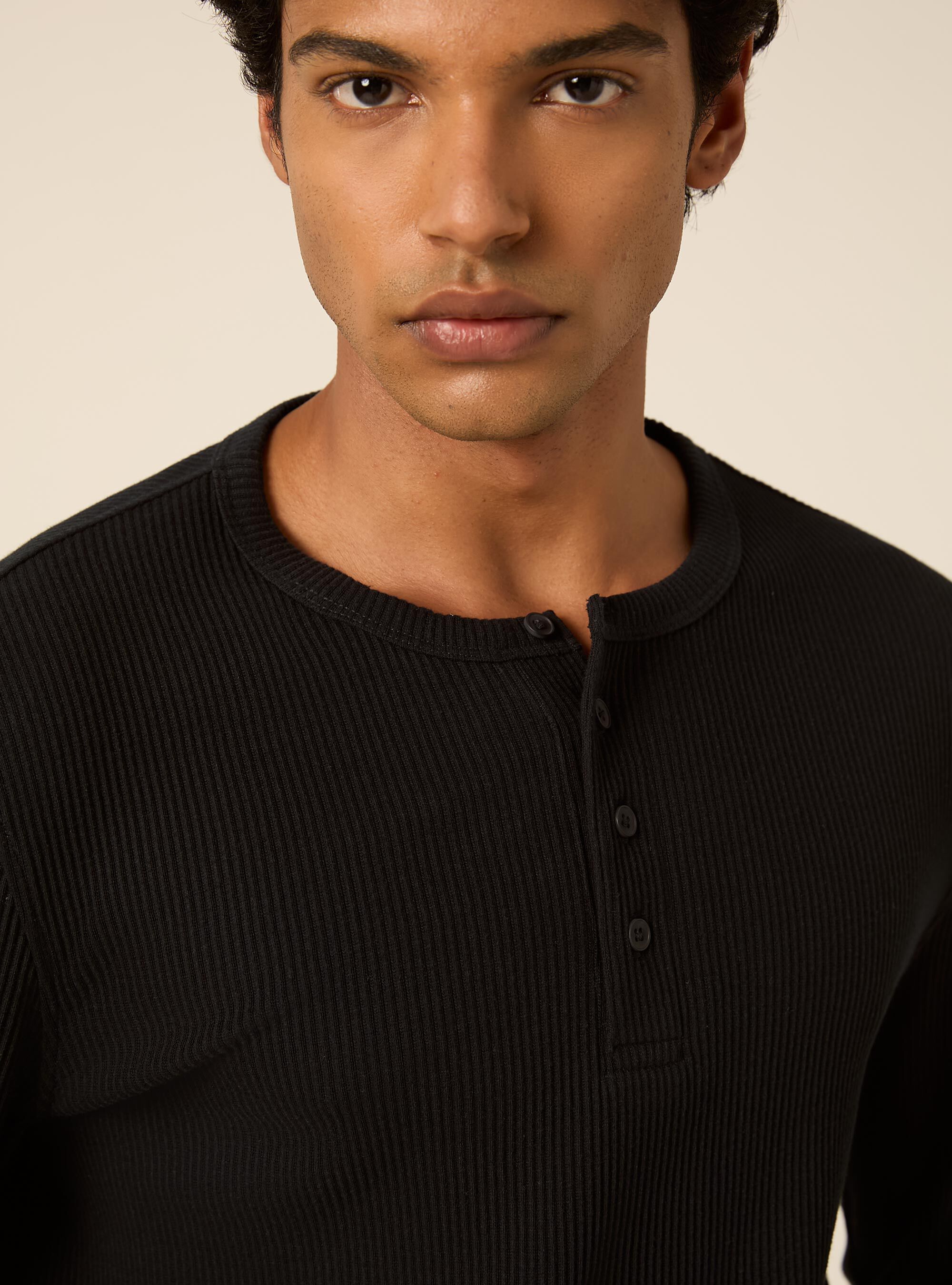 T-shirt henley a coste con  manica lunga, NA1 NAVY DARK