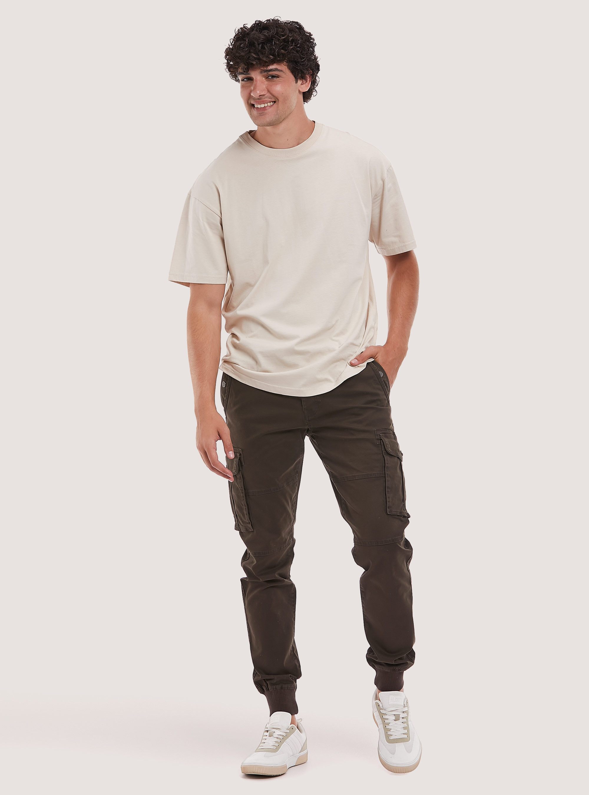 Pantalones cargo de algod&oacute;n con banda el&aacute;stica, BR1 BROWN DARK