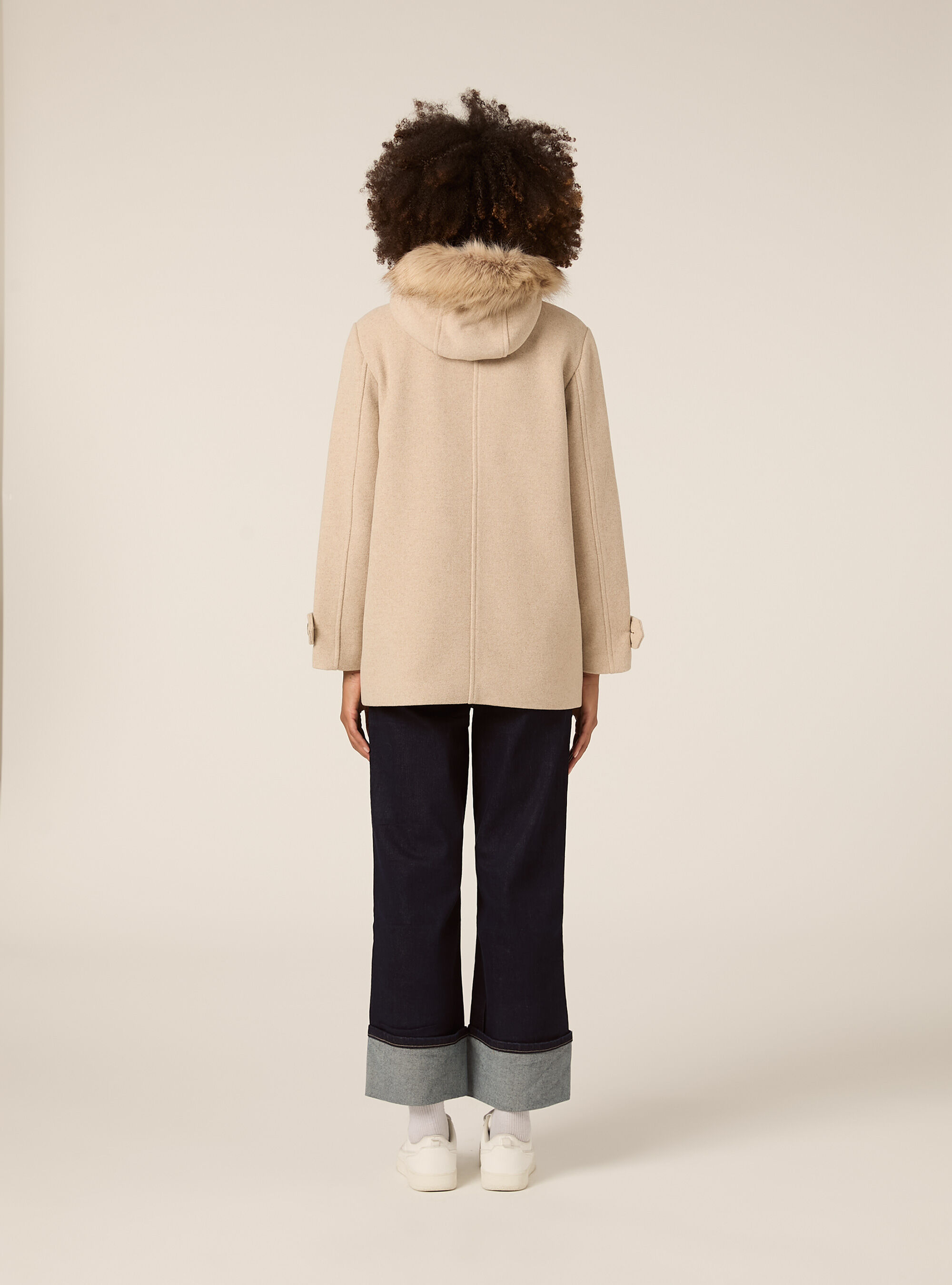 Cappotto con cappuccio e pelliccia, BG3 BEIGE LIGHT