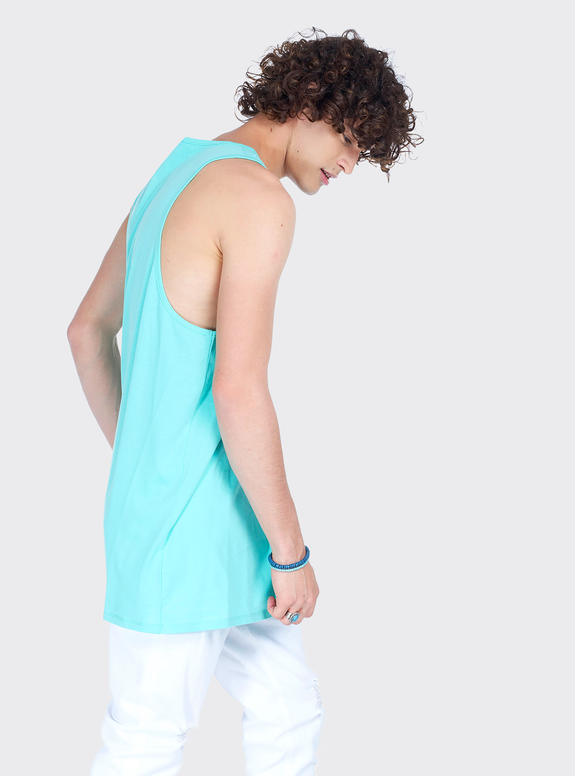 Canotta long e oversize fit con stampa lettering, GREEN