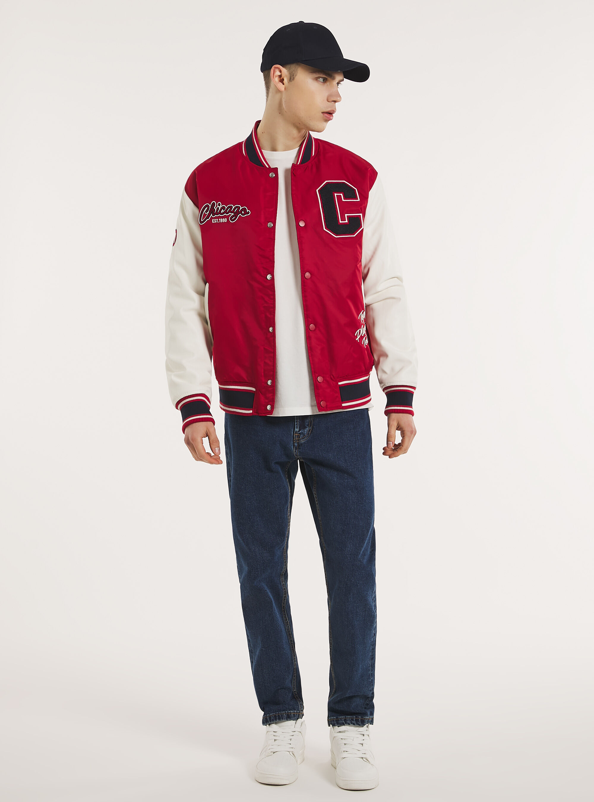 Varsity bomber jacket with patch
