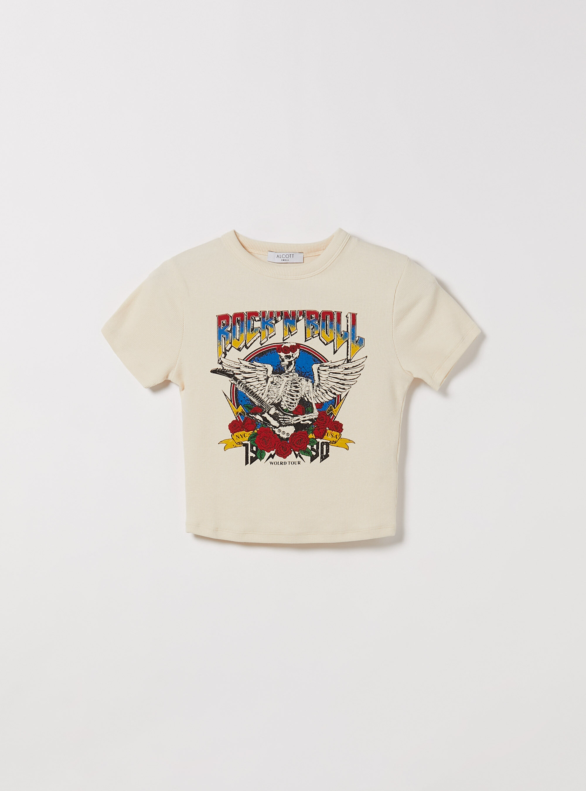 Ribbed cropped T-shirt with print