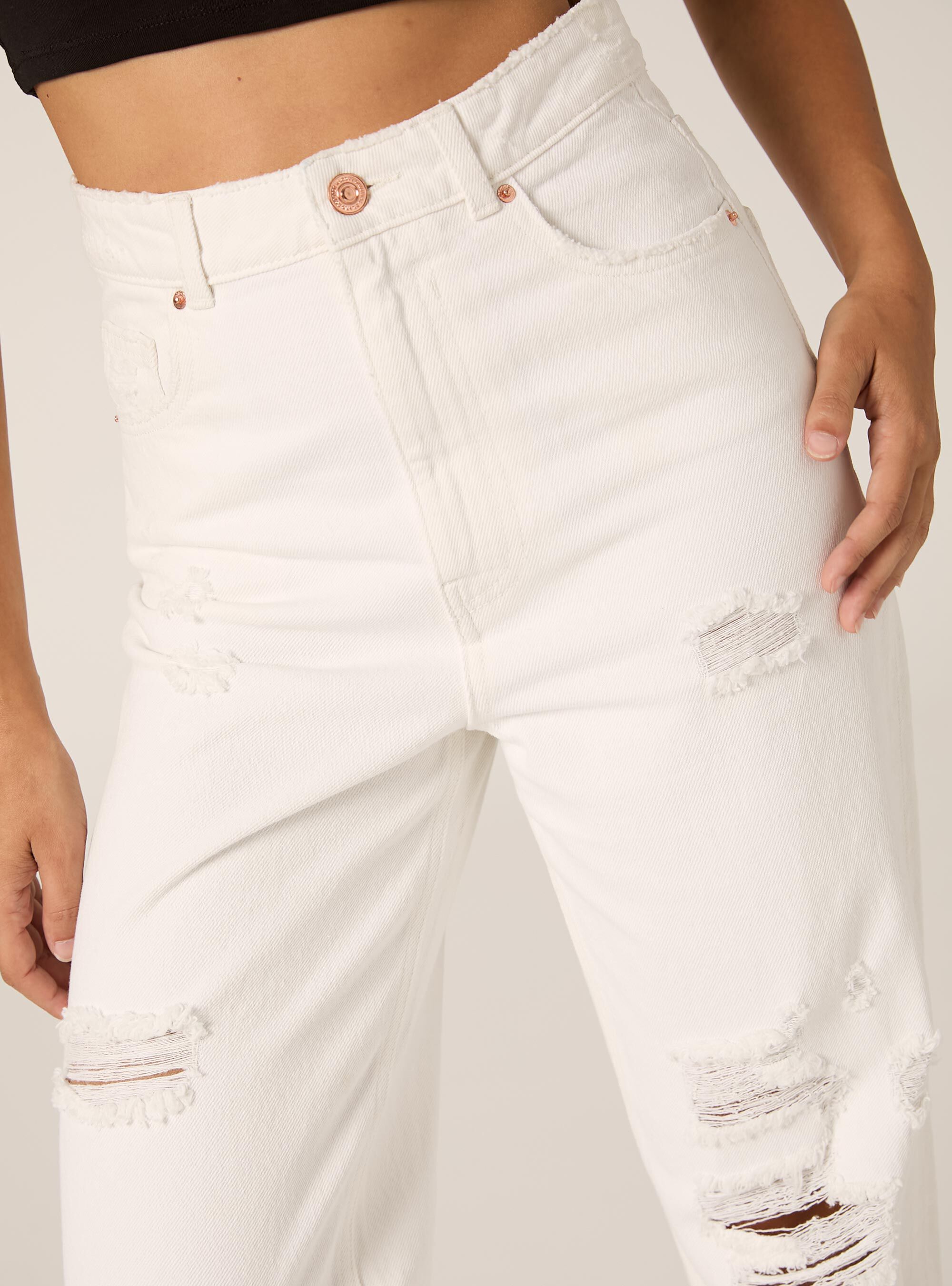 Jean taille haute &agrave; coupe droite, D099 WHITE
