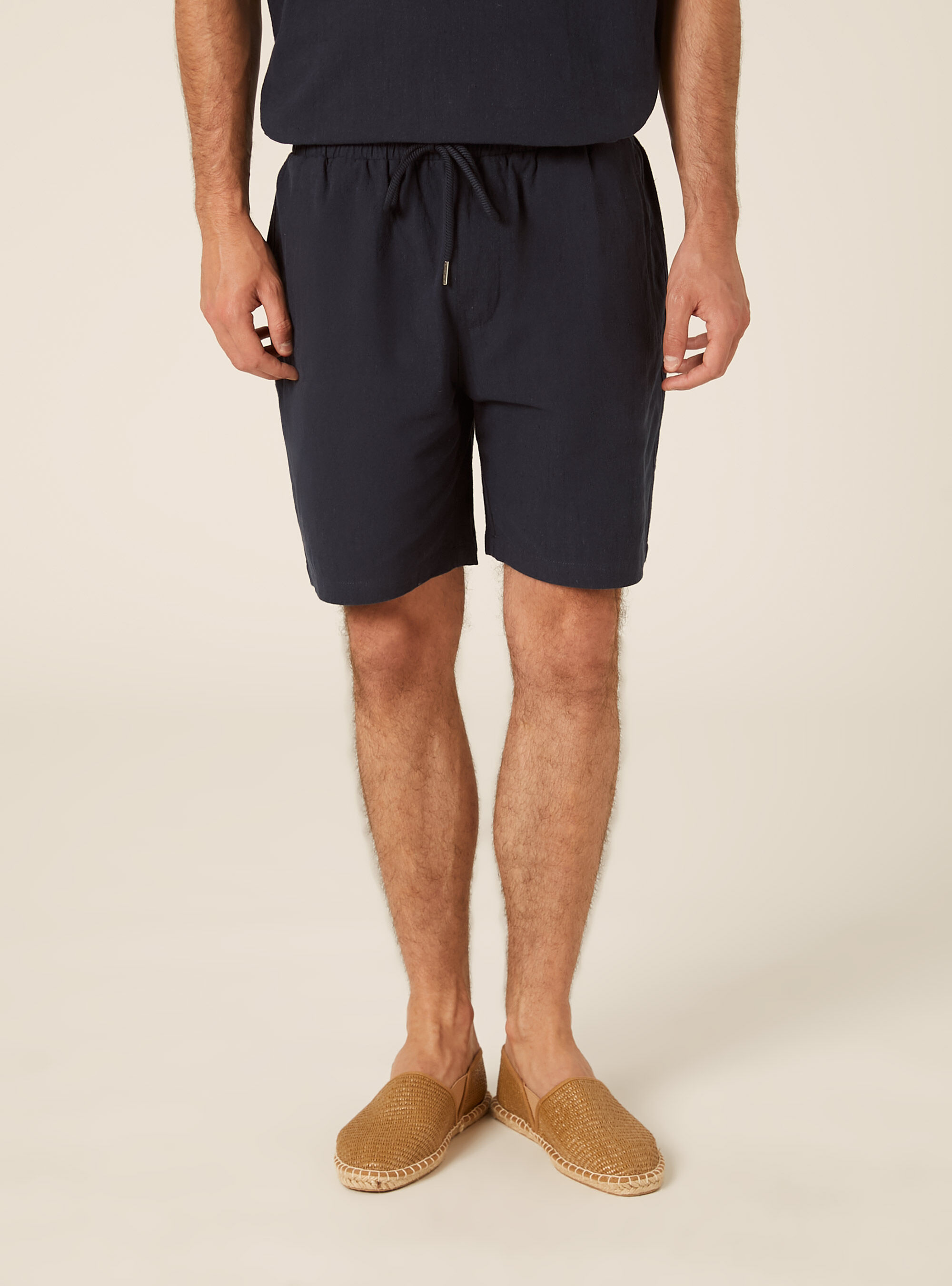 Bermuda in misto lino con laccio in vita, NA2 NAVY MEDIUM