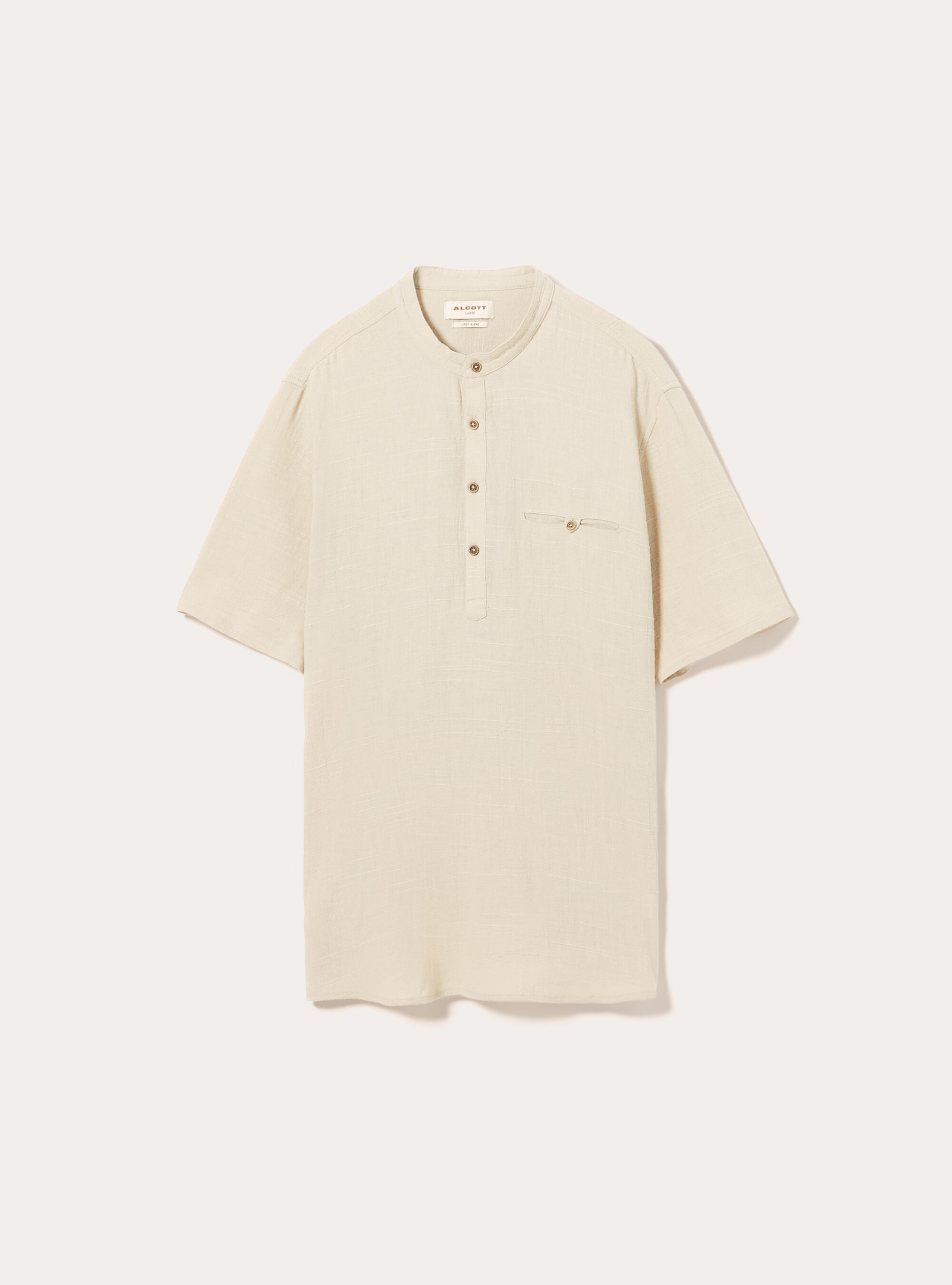 Linen blend shirt with Korean collar, BG3 BEIGE LIGHT