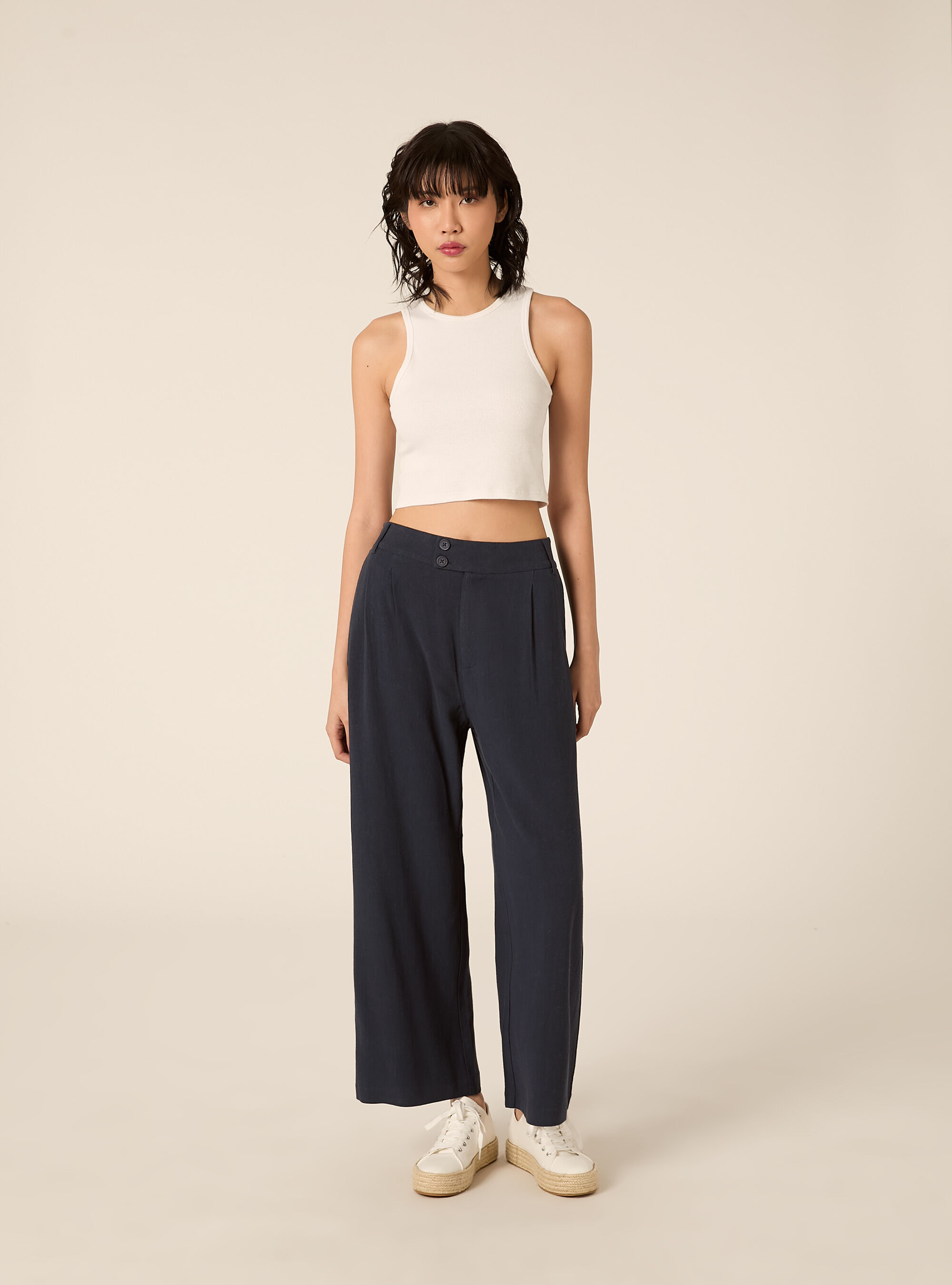 Pantaloni wide leg in misto lino