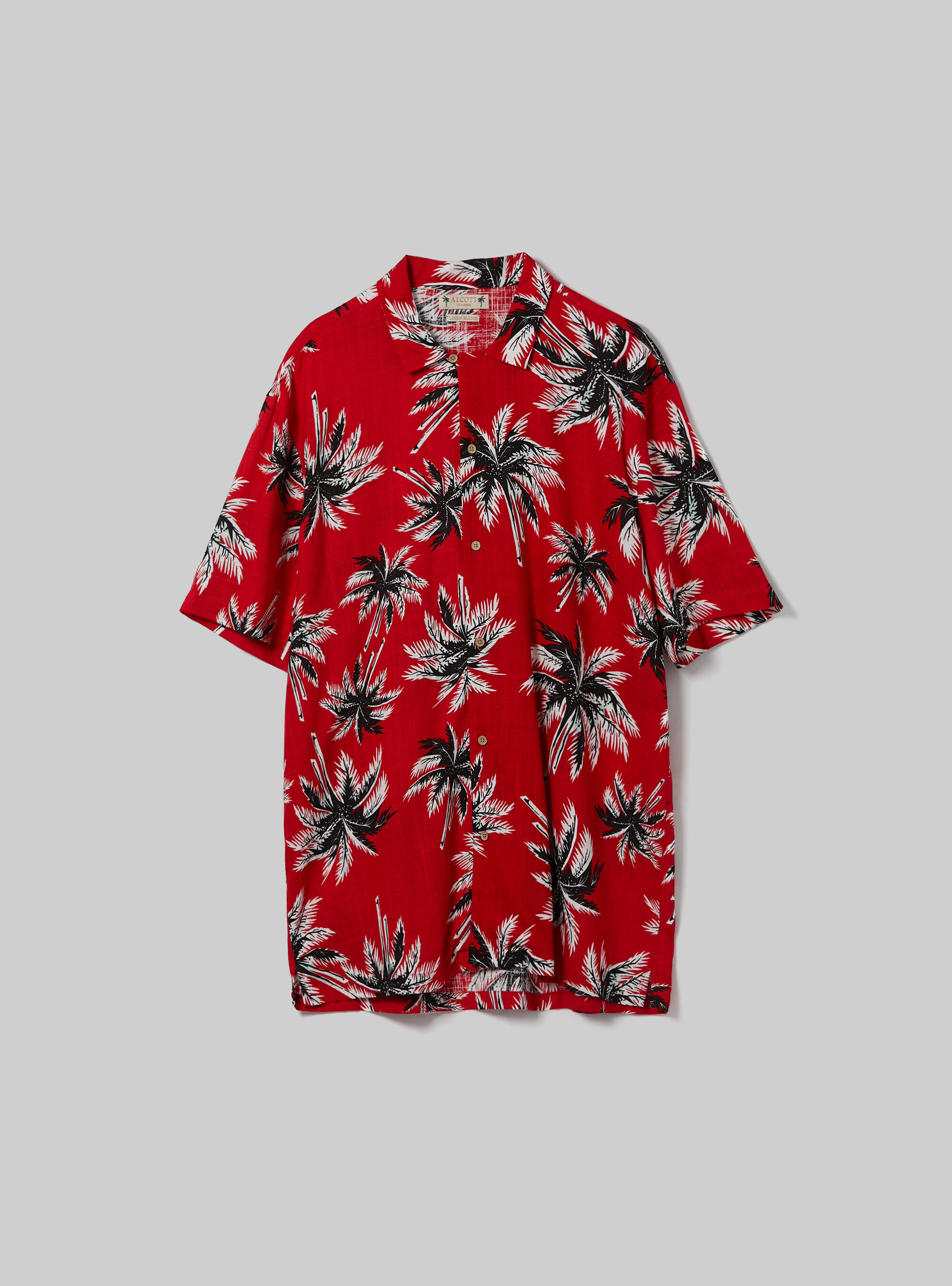 Linen blend shirt with tropical print, RD1 RED DARK