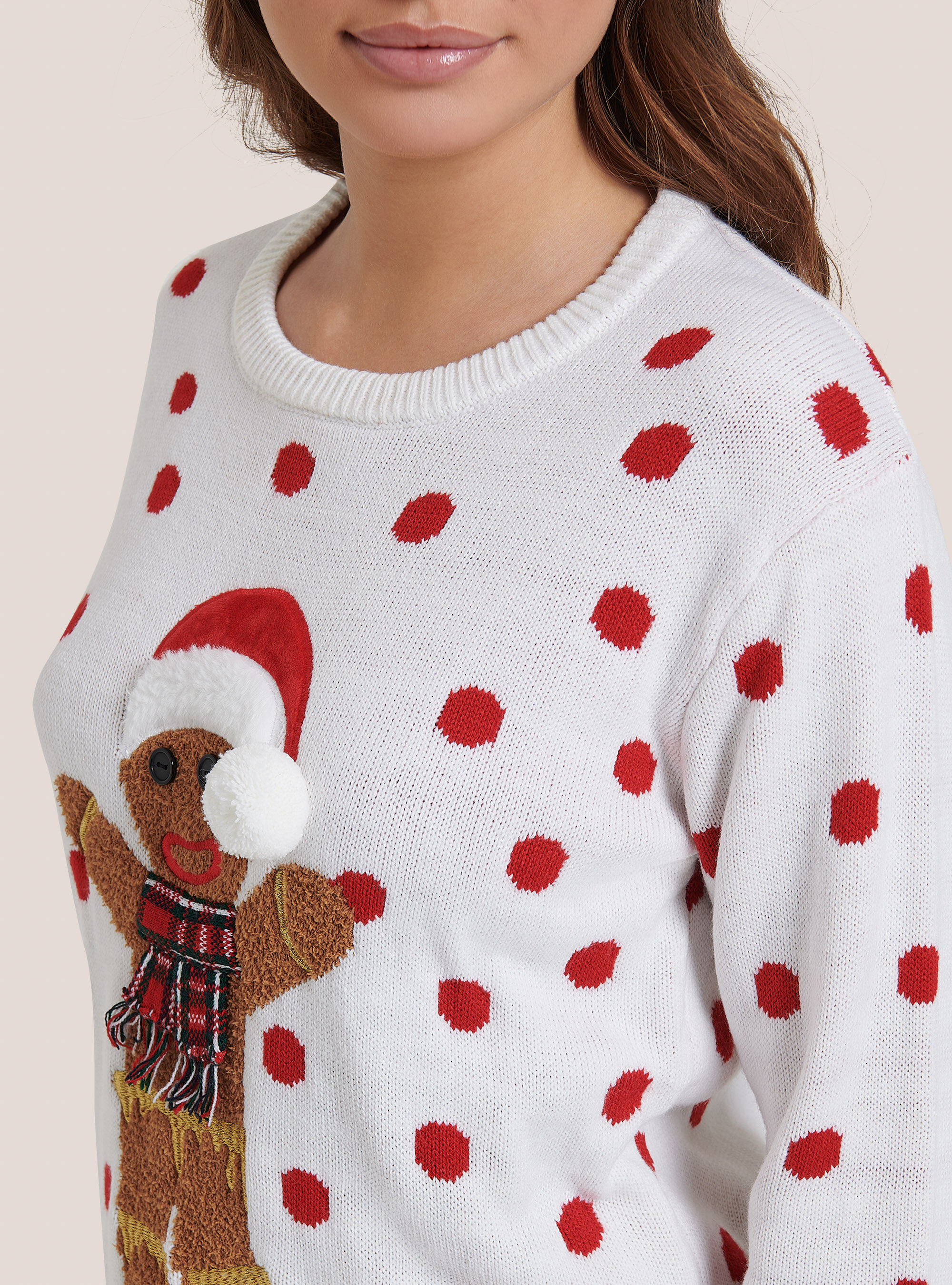 Pull de No&euml;l avec bonhomme de pain d'&eacute;pice, C085 WHITE